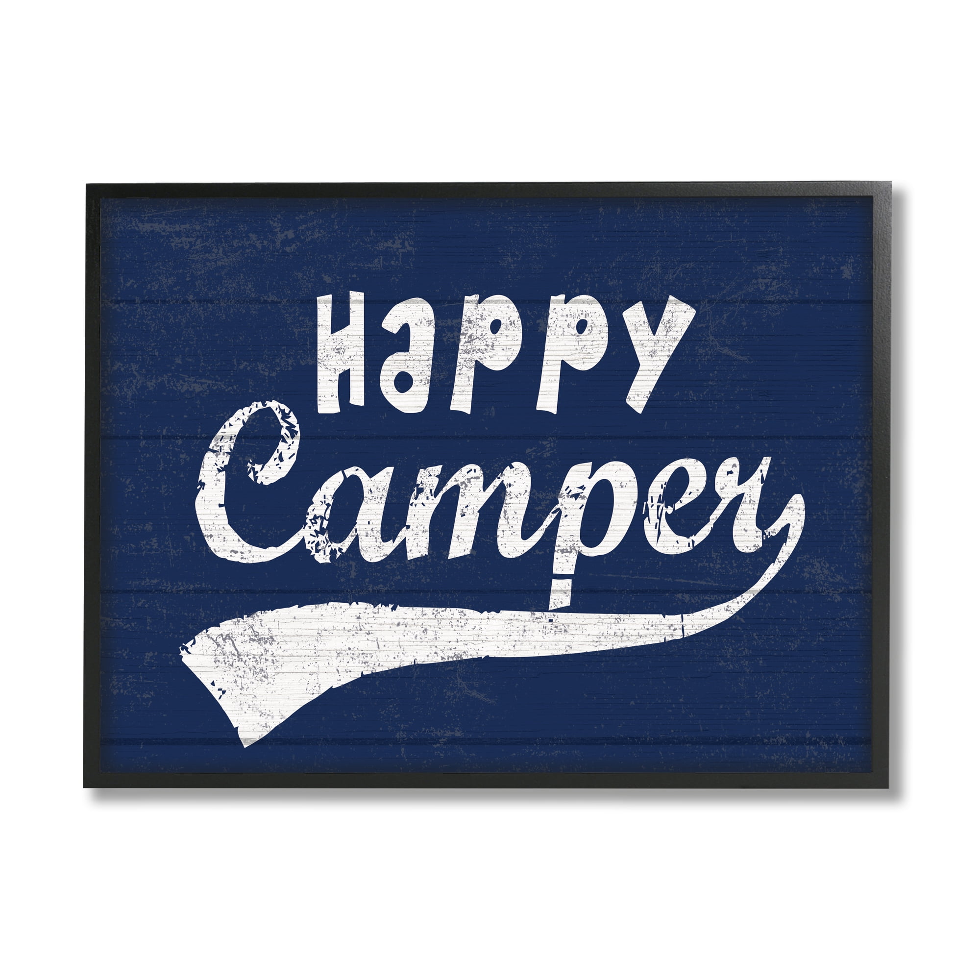 Stupell Industries Blue Vintage Style Happy Camper Typography Graphic Art Black Framed Art Print Wall Art, 30x24, by Lil' Rue
