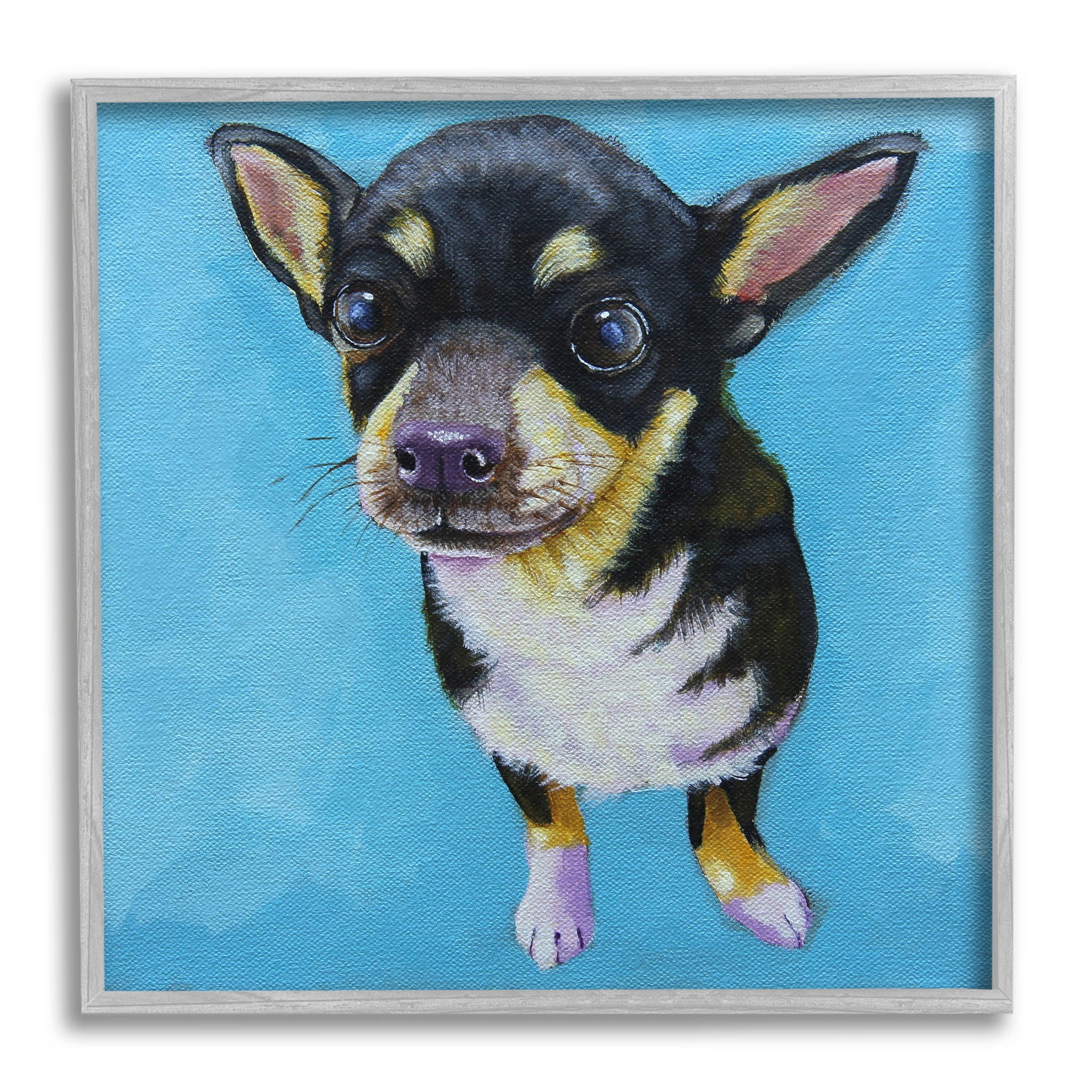 Stupell Industries Blue Vivid Chihuahua Dog Painting Gray Framed Art Print Wall Art, Design by Lucia Stewart