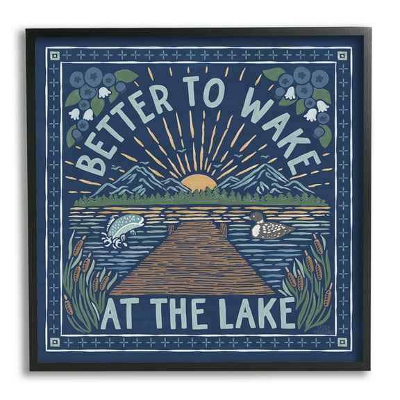 Stupell Industries Blue Wake at Lake Phrase Nature Painting Black Framed Art Print Wall Art, 12 x 12