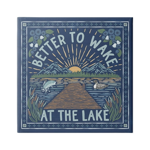 Stupell Industries Blue Wake at Lake Phrase Nature Painting Gallery Wrapped Canvas Print Wall Art, 17 x 17