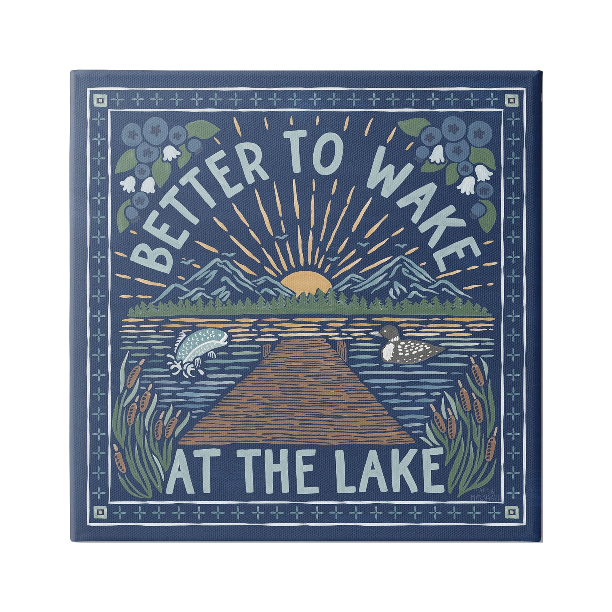 Stupell Industries Blue Wake at Lake Phrase Nature Painting Gallery Wrapped Canvas Print Wall Art, 24 x 24