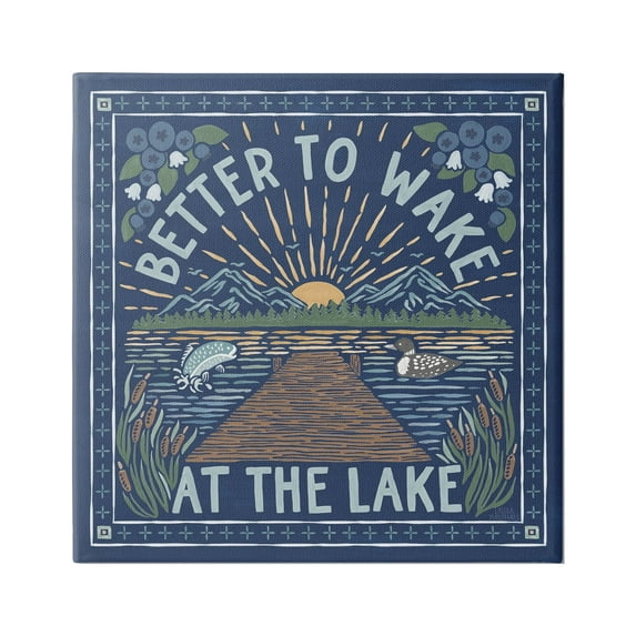 Stupell Industries Blue Wake at Lake Phrase Nature Painting Gallery Wrapped Canvas Print Wall Art, 36 x 36