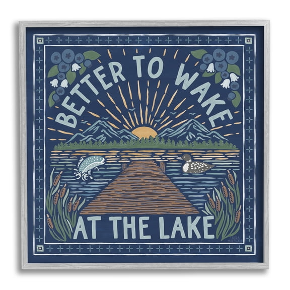 Stupell Industries Blue Wake at Lake Phrase Nature Painting Gray Framed Art Print Wall Art, 12 x 12