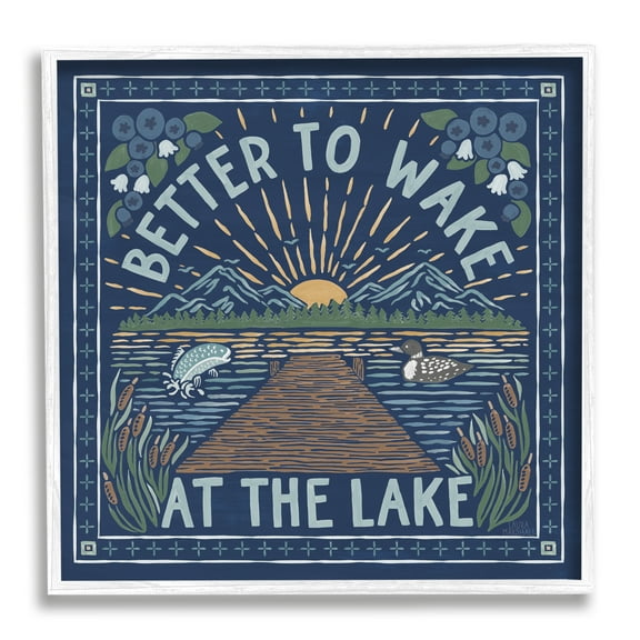 Stupell Industries Blue Wake at Lake Phrase Nature Painting White Framed Art Print Wall Art, 17 x 17