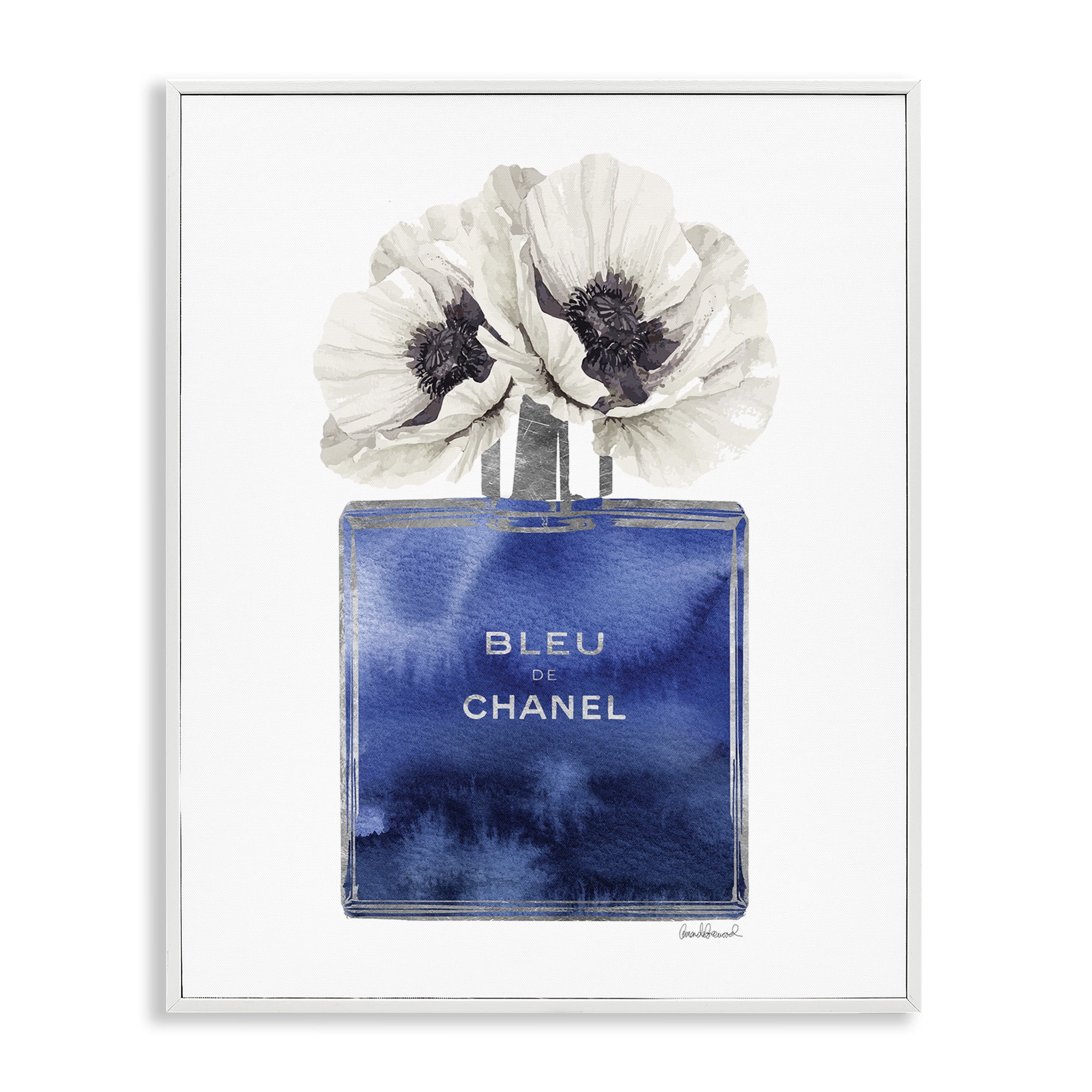 Stupell Industries Blue Watercolor Floral Perfume Beauty & Fashion Painting White Framed Art Print Wall Art, 24 x 30