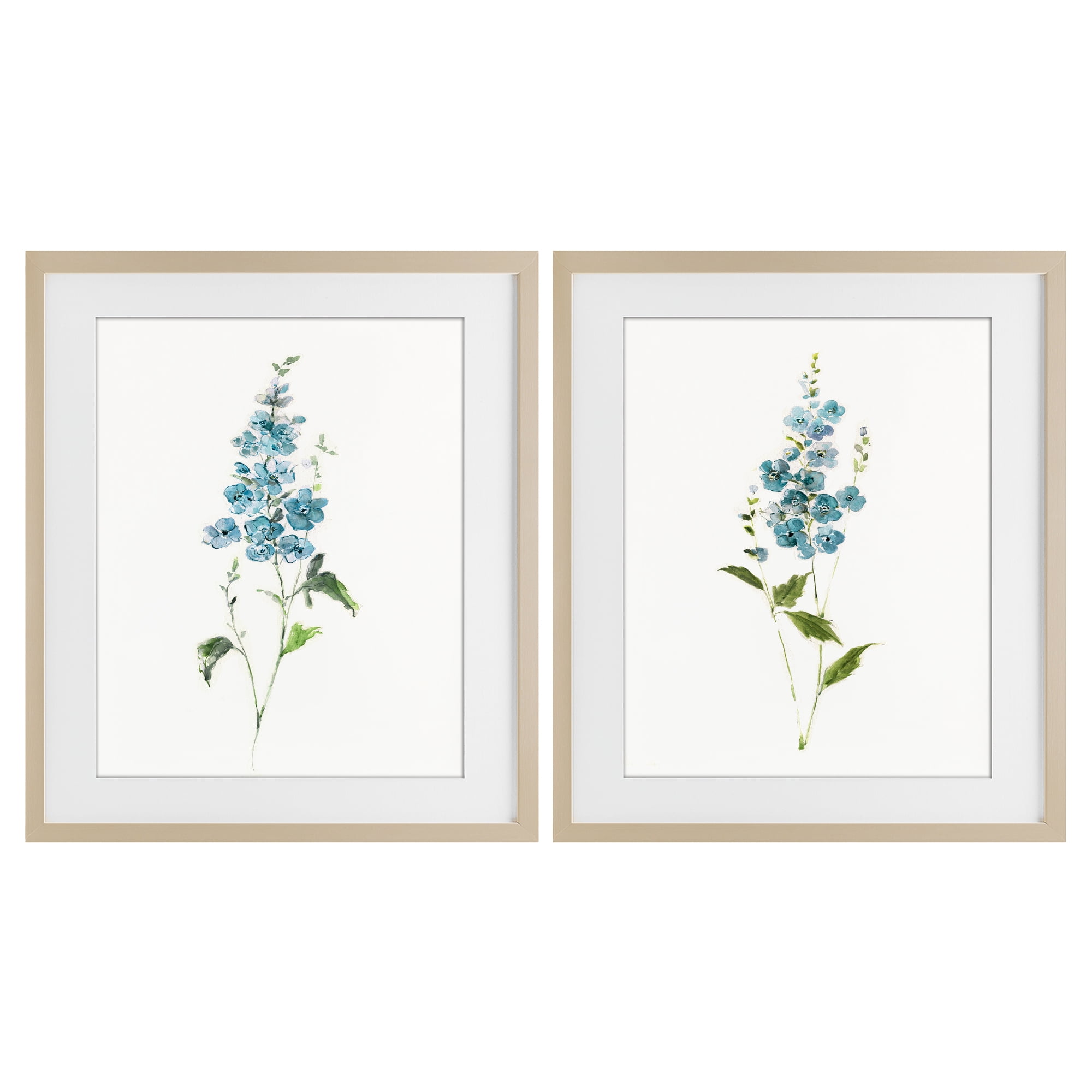 Stupell Industries Blue Watercolor Sprigs 2 Piece Birch Framed Print Under Glass Set, design by Sally Swatland