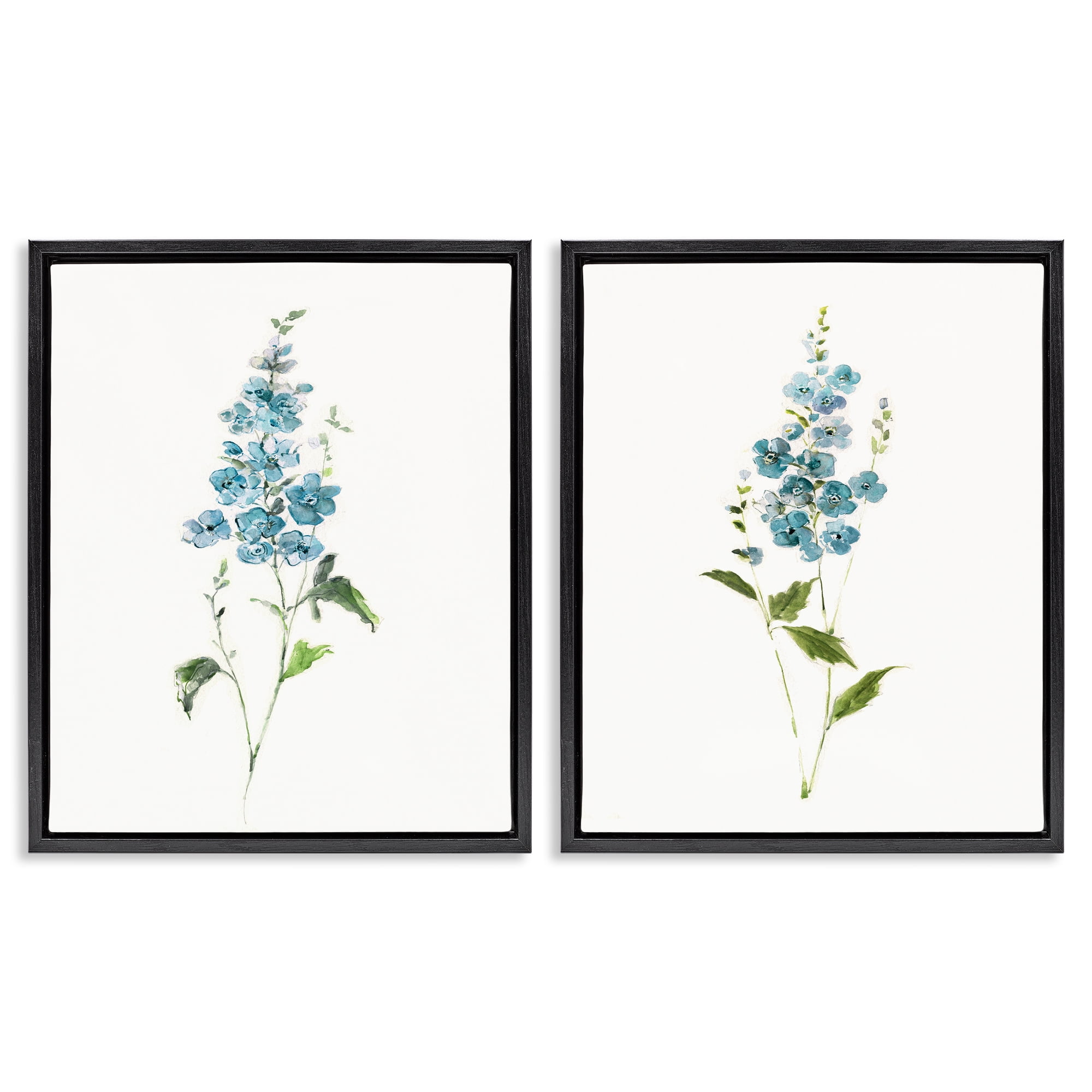 Stupell Industries Blue Watercolor Sprigs 2 Piece Black Framed Floater Canvas Set, design by Sally Swatland
