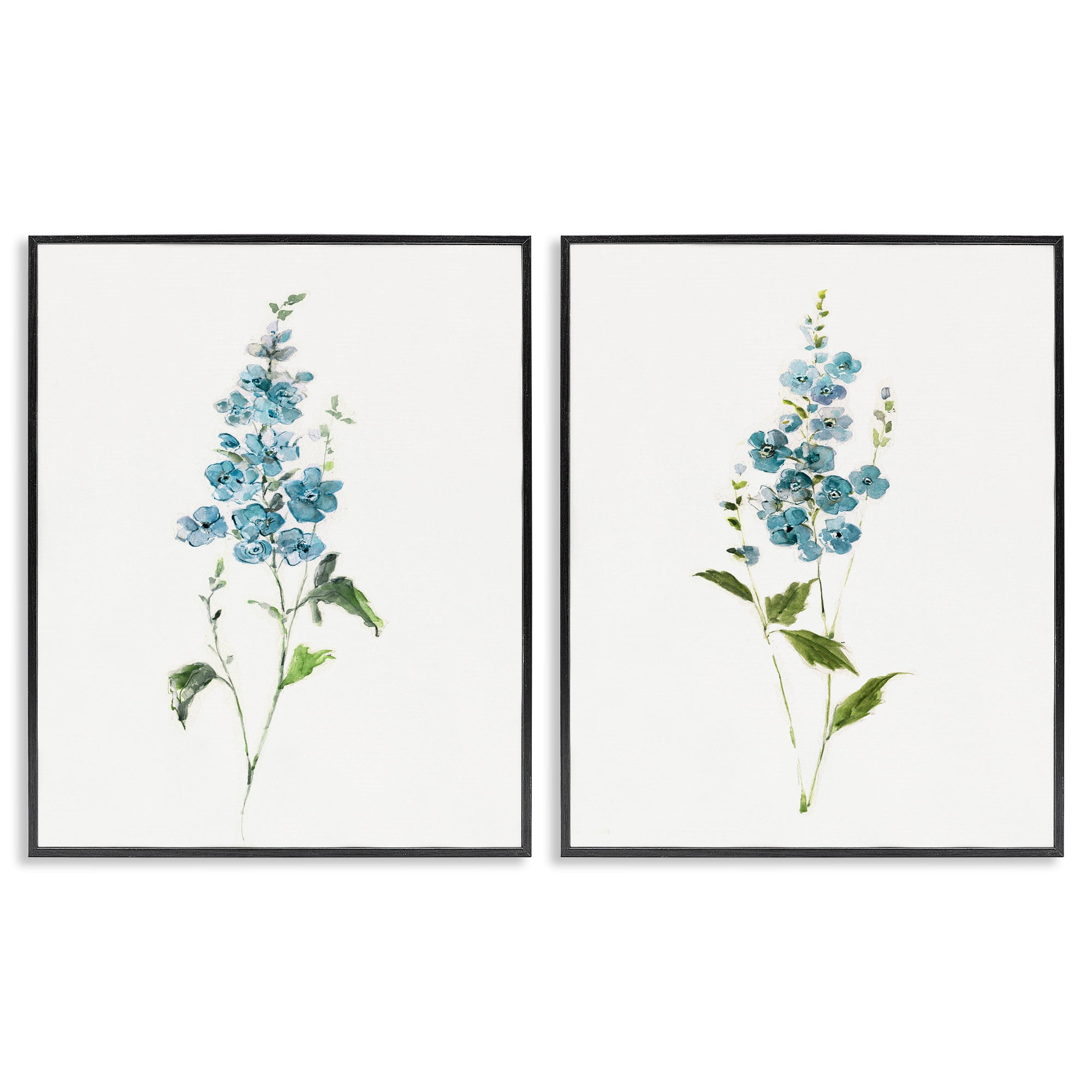 Stupell Industries Blue Watercolor Sprigs 2 Piece Black Framed Giclee Art Set, design by Sally Swatland