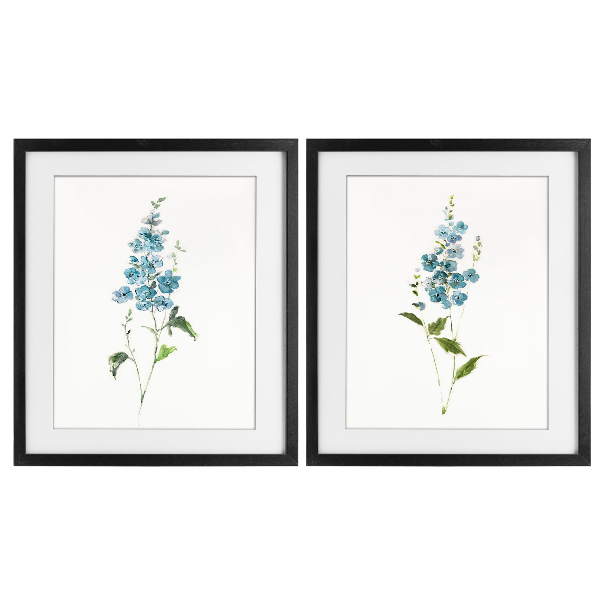 Stupell Industries Blue Watercolor Sprigs 2 Piece Black Framed Print Under Glass Set, design by Sally Swatland