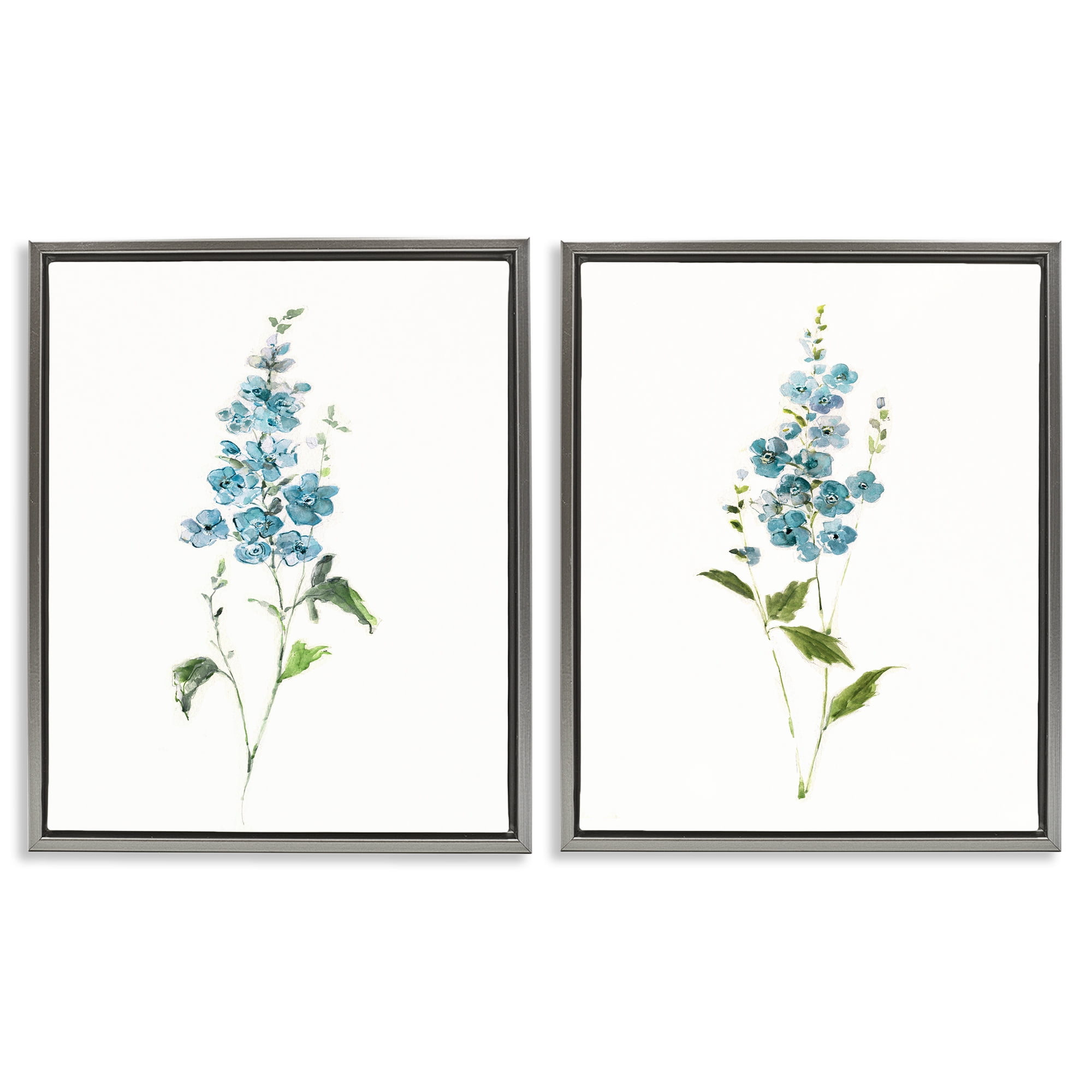 Stupell Industries Blue Watercolor Sprigs 2 Piece Gray Framed Floater Canvas Set, design by Sally Swatland