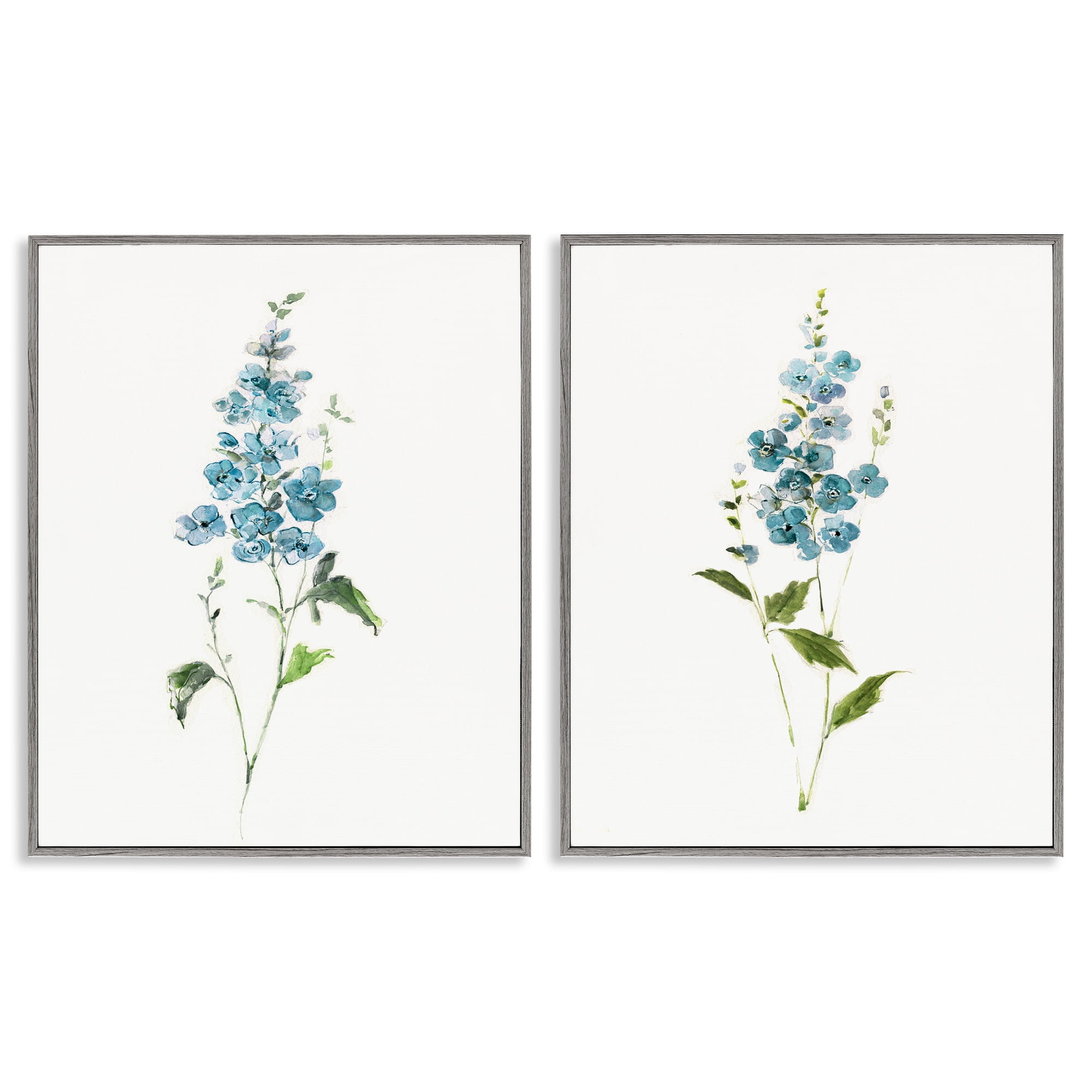 Stupell Industries Blue Watercolor Sprigs 2 Piece Gray Framed Giclee Art Set, design by Sally Swatland
