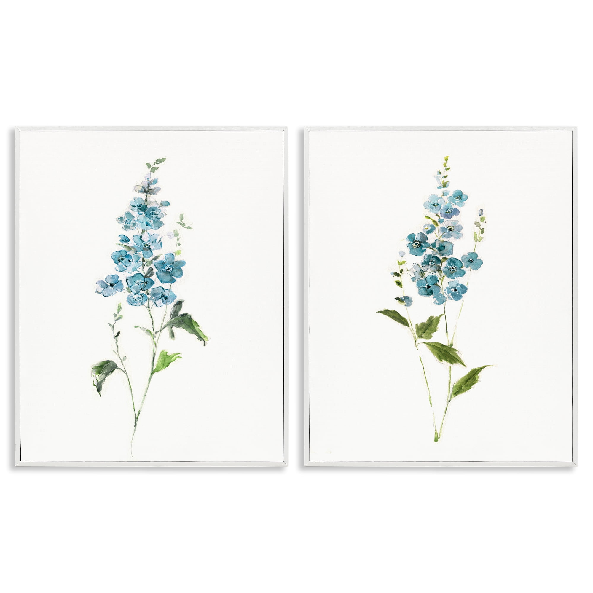 Stupell Industries Blue Watercolor Sprigs 2 Piece White Framed Giclee Art Set, design by Sally Swatland