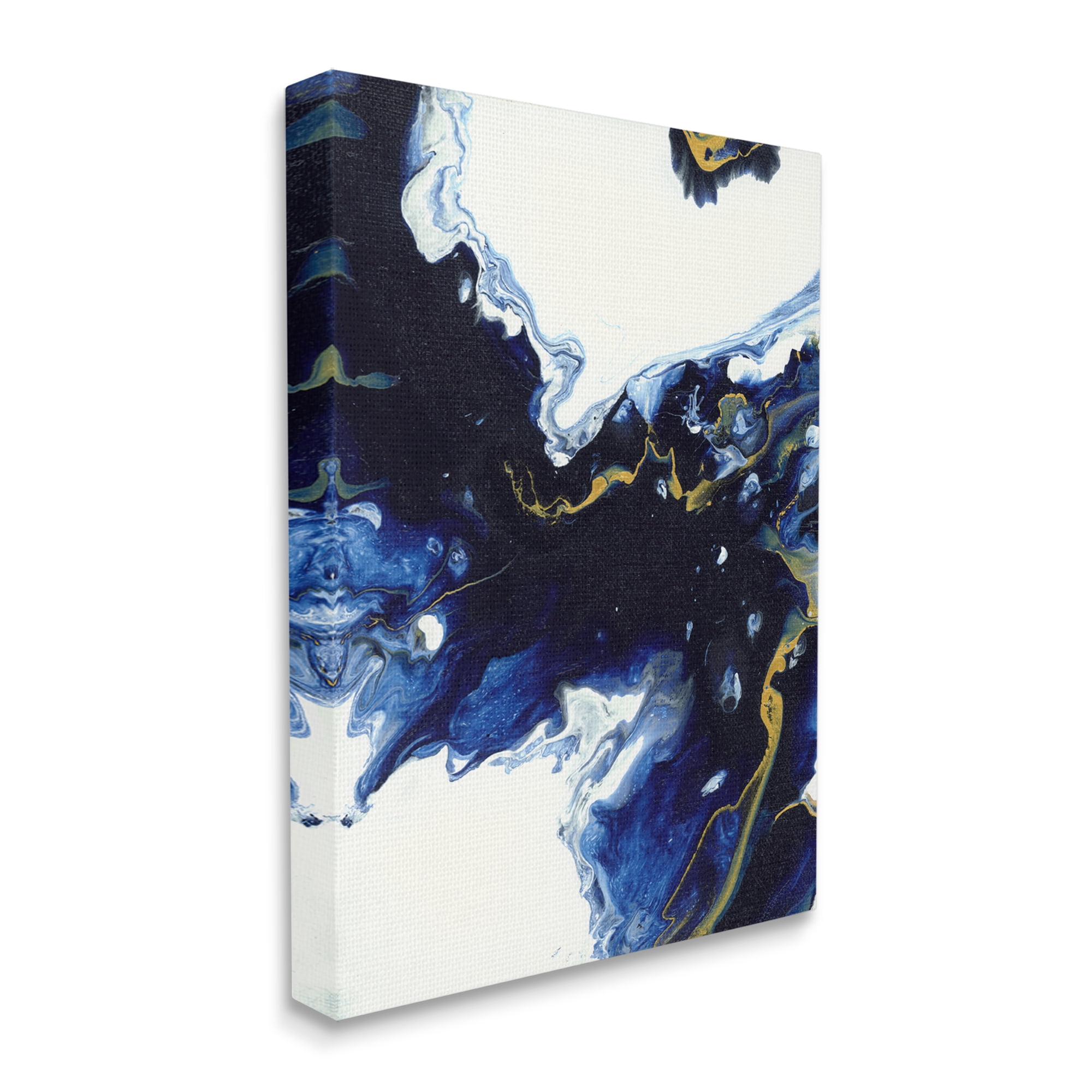 Stupell Industries Blue Waters Moving Through White Abstraction Modern Design Abstract Painting Gallery Wrapped Canvas Print Wall Art, 24 x 30