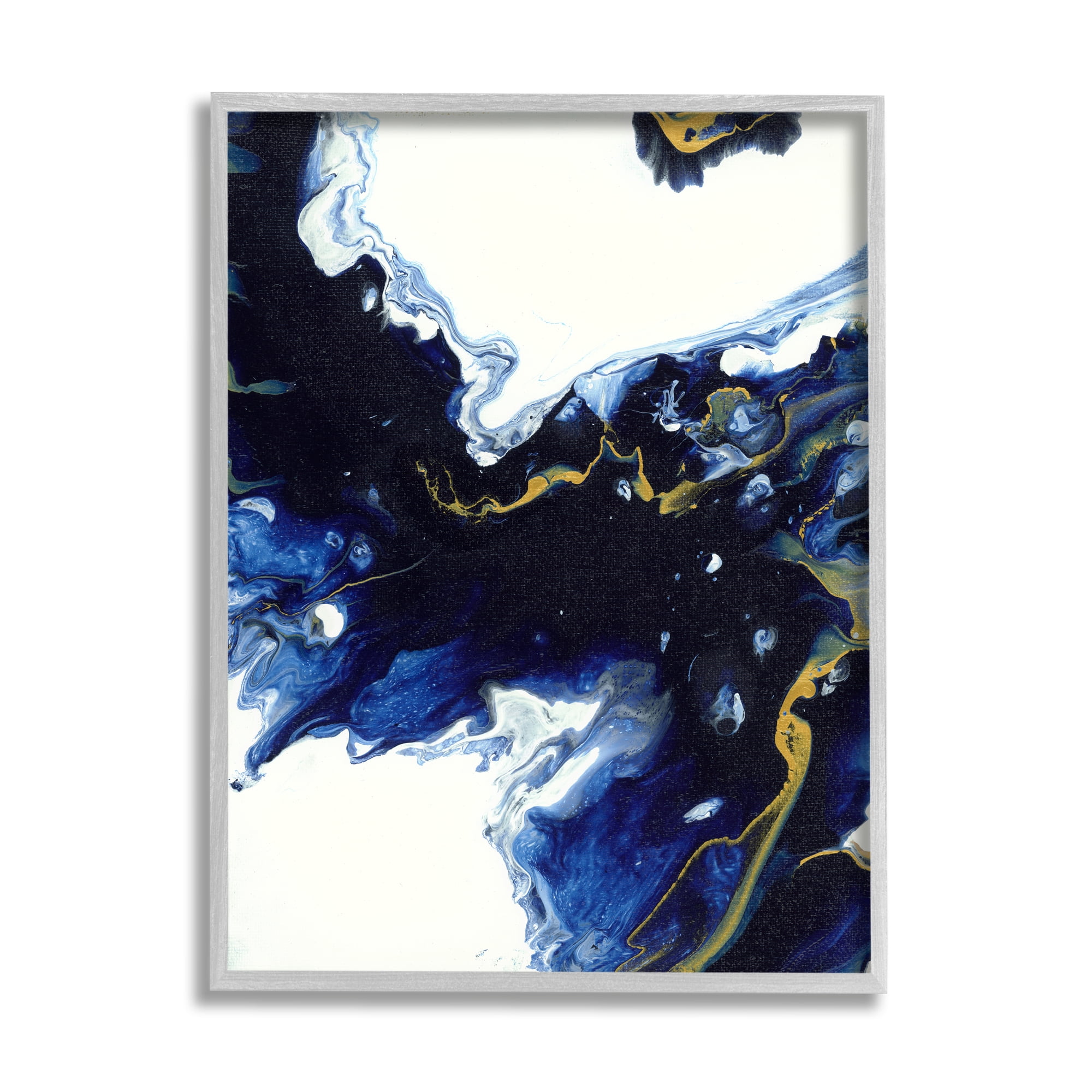 Stupell Industries Blue Waters Moving Through White Abstraction Modern Design Abstract Painting Gray Framed Art Print Wall Art, 24 x 30