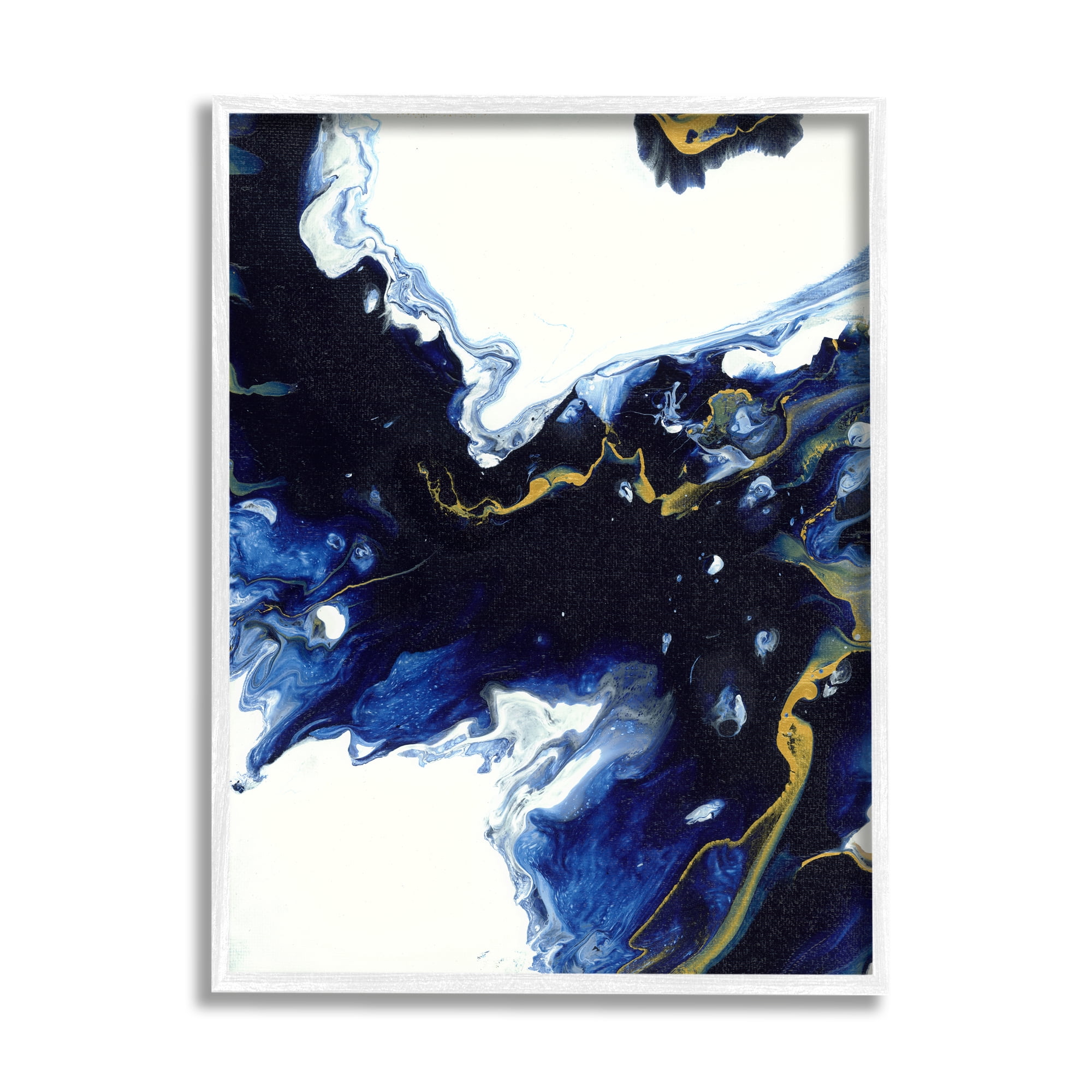 Stupell Industries Blue Waters Moving Through White Abstraction Modern Design Abstract Painting White Framed Art Print Wall Art, 16 x 20