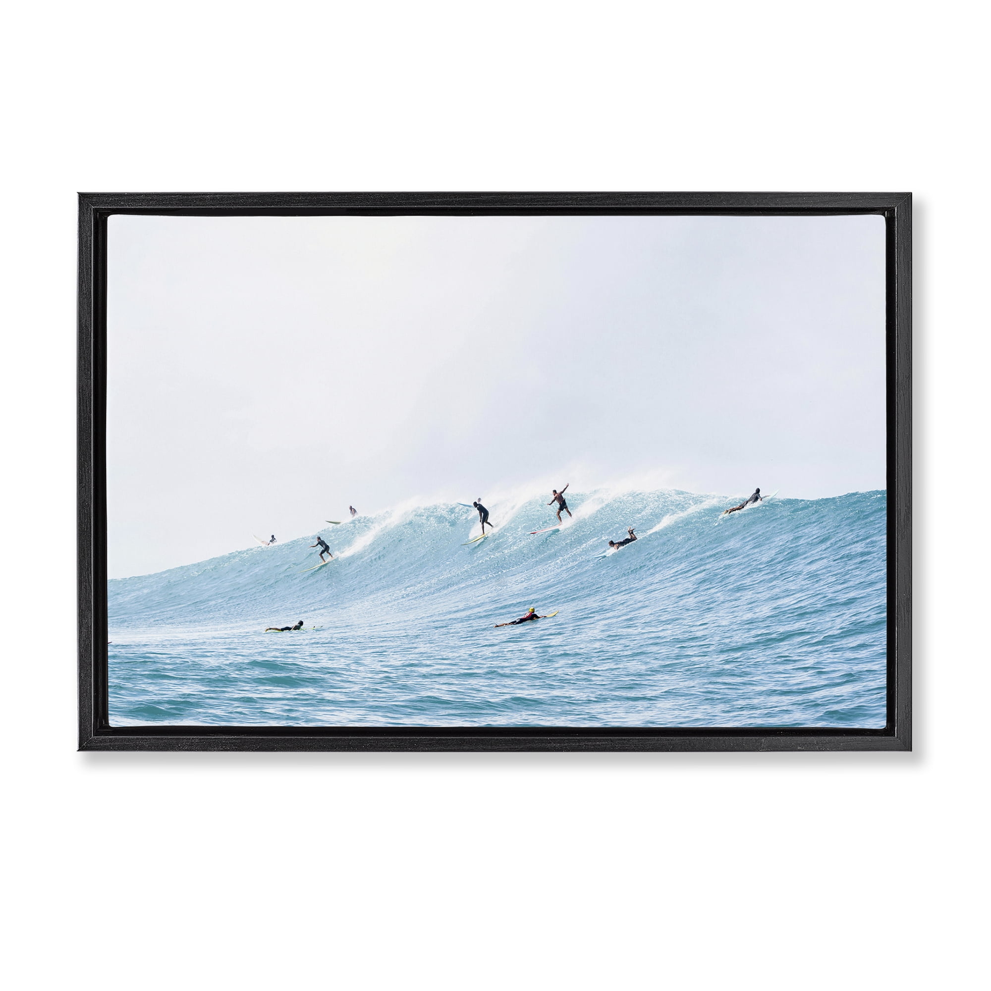 Stupell Industries Blue Wave Surfers Nautical & Beach Photography Black Floater Framed Canvas Art Print Wall Art, 25 x 17