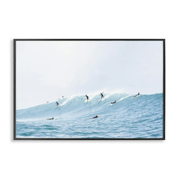 Stupell Industries Blue Wave Surfers Nautical & Beach Photography Black Framed Art Print Wall Art, 30 x 20