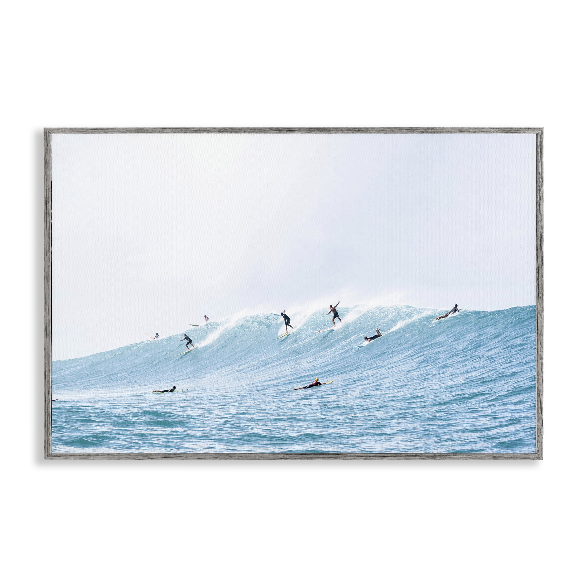 Stupell Industries Blue Wave Surfers Nautical & Beach Photography Gray Framed Art Print Wall Art, 18 x 12