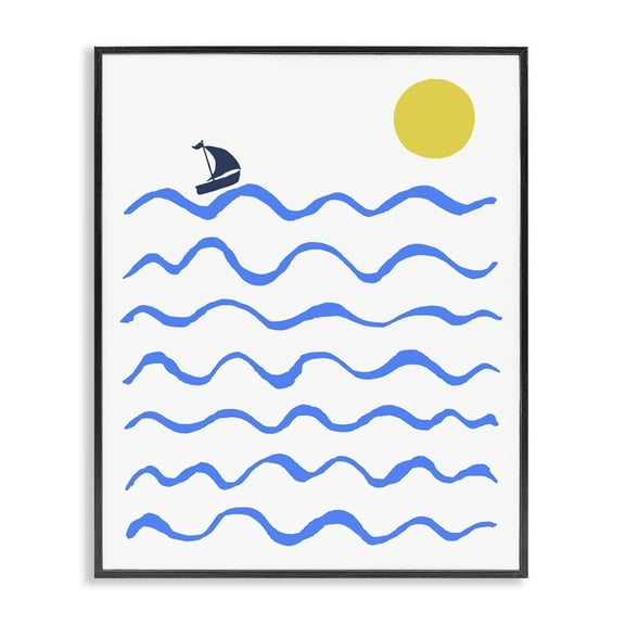 Stupell Industries Blue Waves & Sailboat Doodle Nautical & Beach Painting Black Framed Art Print Wall Art, 11 x 14