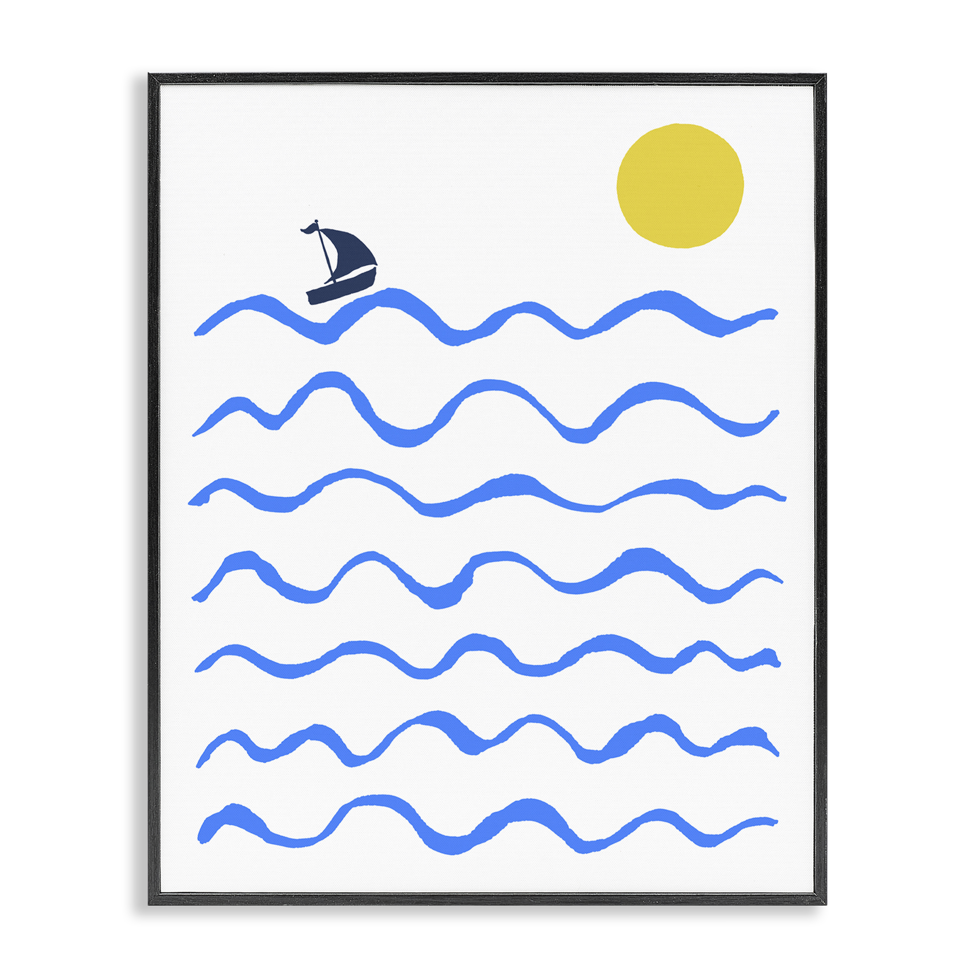 Stupell Industries Blue Waves & Sailboat Doodle Nautical & Beach Painting Black Framed Art Print Wall Art, 16 x 20