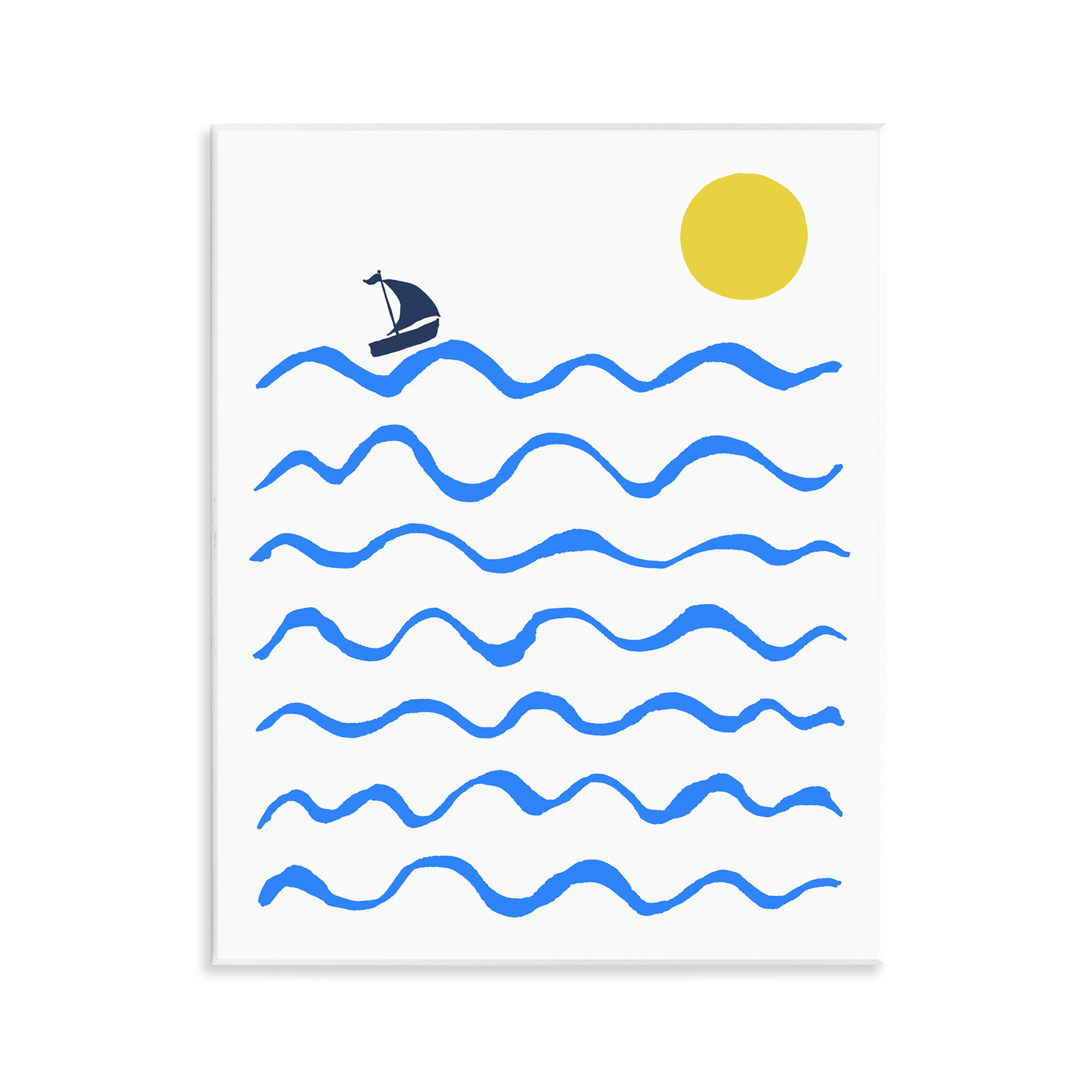 Stupell Industries Blue Waves & Sailboat Doodle Nautical & Beach Painting Unframed Art Print Wall Art, 11 x 14