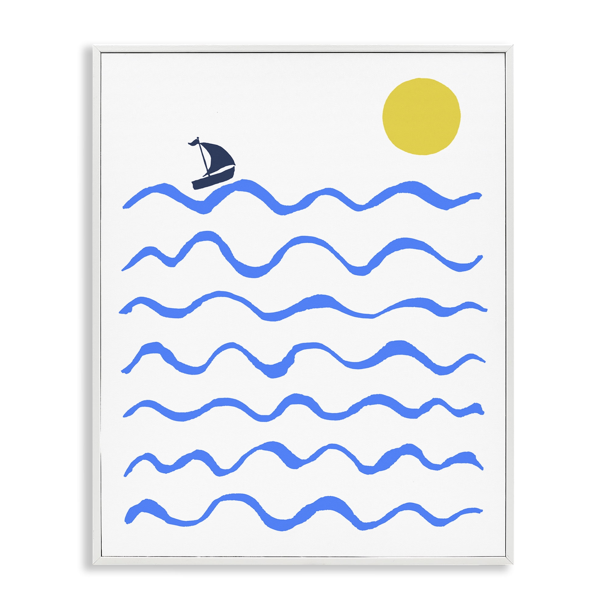 Stupell Industries Blue Waves & Sailboat Doodle Nautical & Beach ...