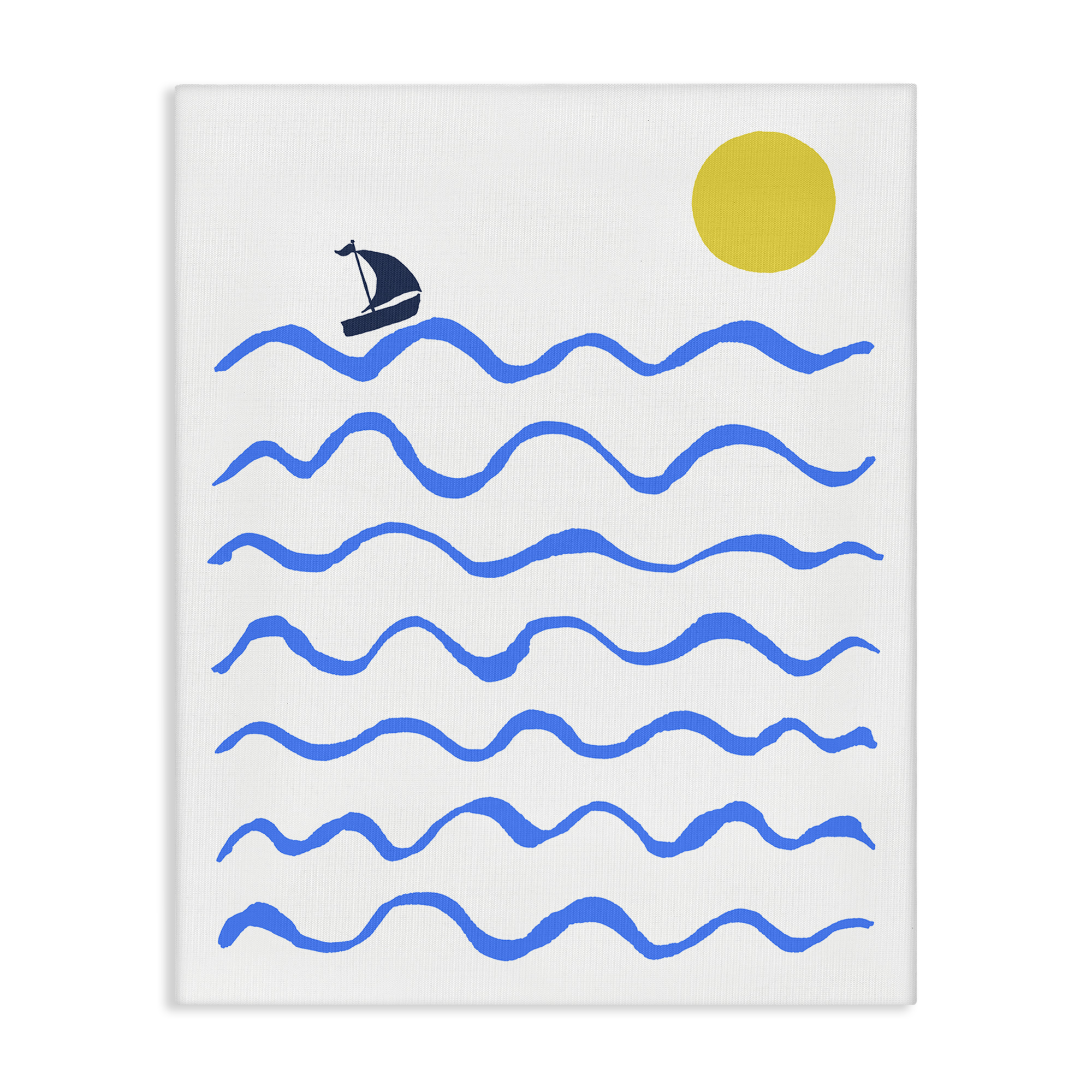 Stupell Industries Blue Waves & Sailboat Doodle Nautical & Beach Painting Wrapped Canvas Art Print Wall Art, 24 x 30