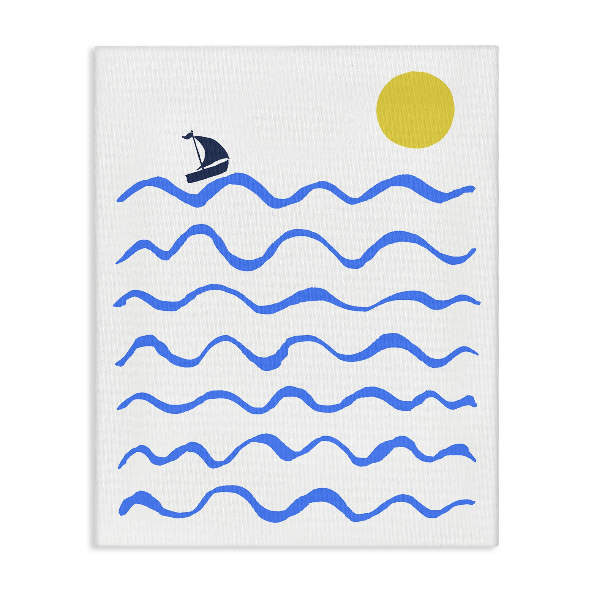 Stupell Industries Blue Waves & Sailboat Doodle Nautical & Beach Painting Wrapped Canvas Art Print Wall Art, 36 x 48