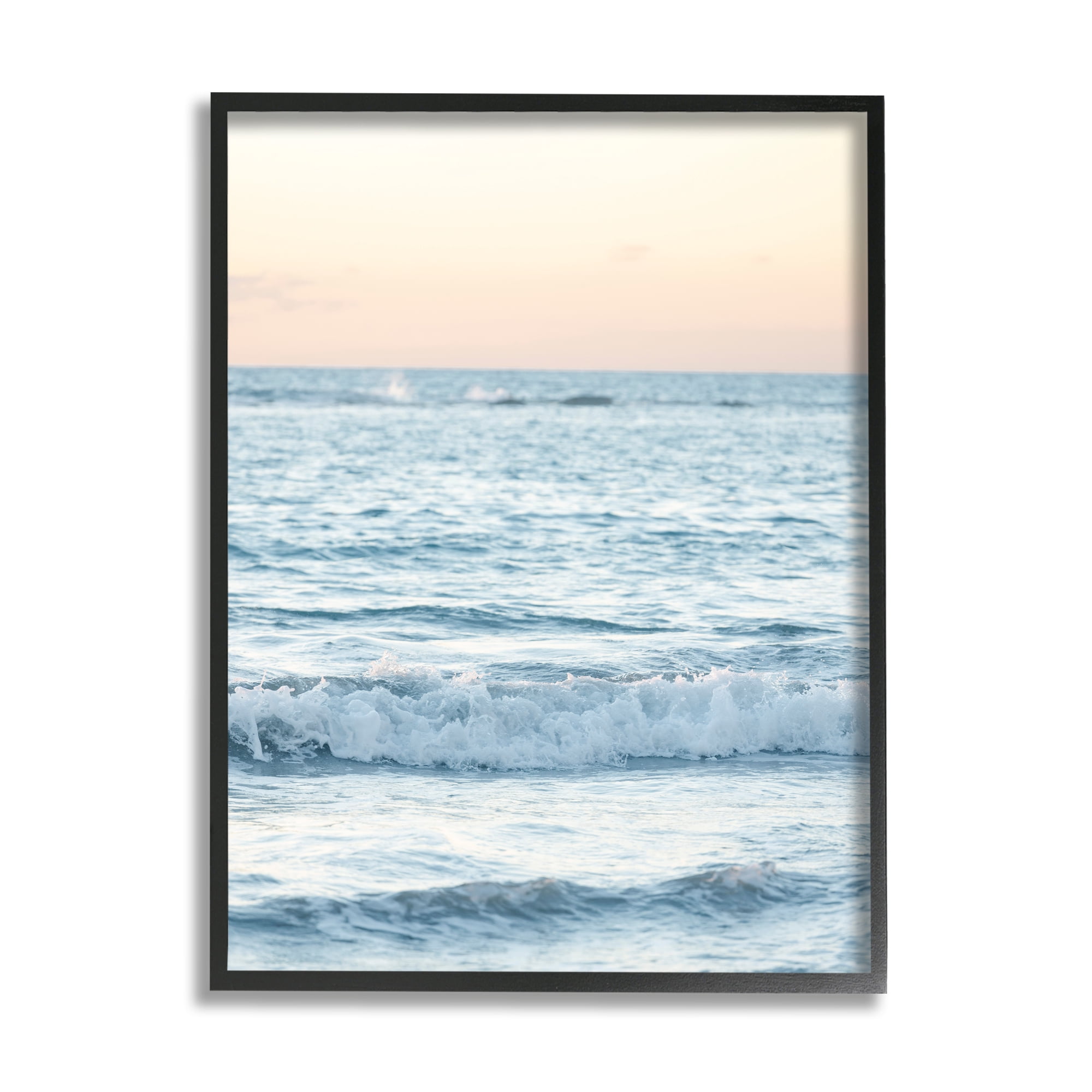 Stupell Industries Blue Waves at Sunset Nature Photography Black Framed Art Print Wall Art, 16 x 20