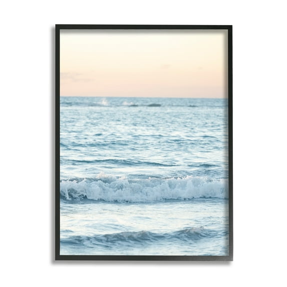 Stupell Industries Blue Waves at Sunset Nature Photography Black Framed Art Print Wall Art, 16 x 20