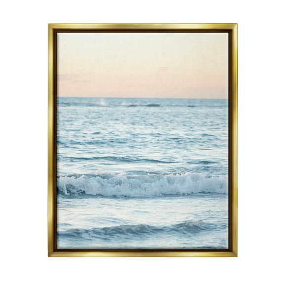 Stupell Industries Blue Waves at Sunset Nature Photography Gold Floater Framed Art Print Wall Art, 17 x 21