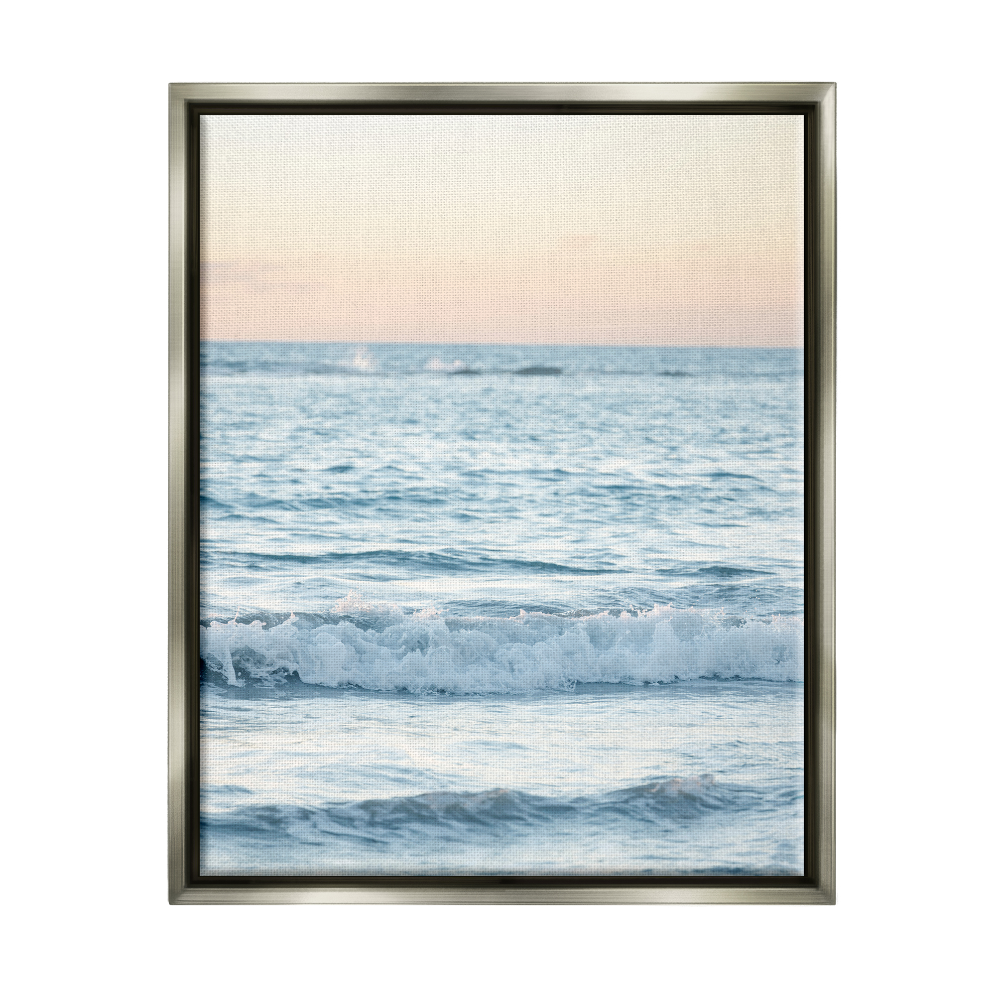 Stupell Industries Blue Waves at Sunset Nature Photography Gray Floater Framed Art Print Wall Art, 17 x 21