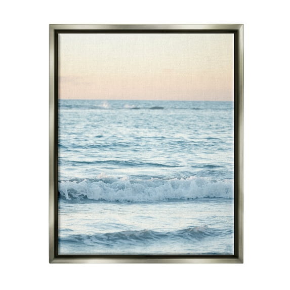 Stupell Industries Blue Waves at Sunset Nature Photography Gray Floater Framed Art Print Wall Art, 25 x 31