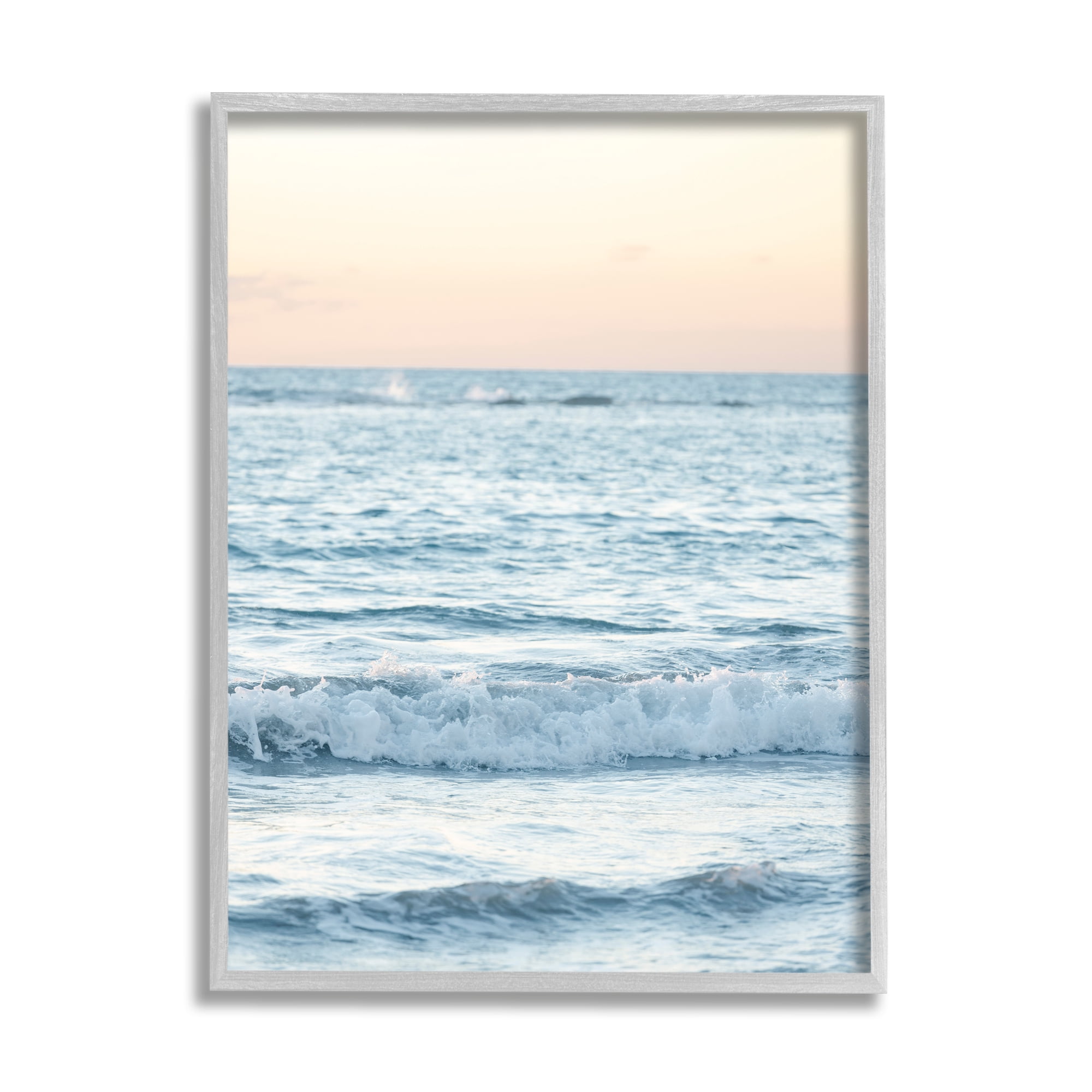 Stupell Industries Blue Waves at Sunset Nature Photography Gray Framed Art Print Wall Art, 24 x 30