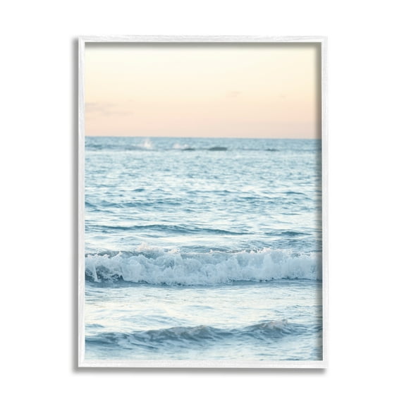 Stupell Industries Blue Waves at Sunset Nature Photography White Framed Art Print Wall Art, 24 x 30