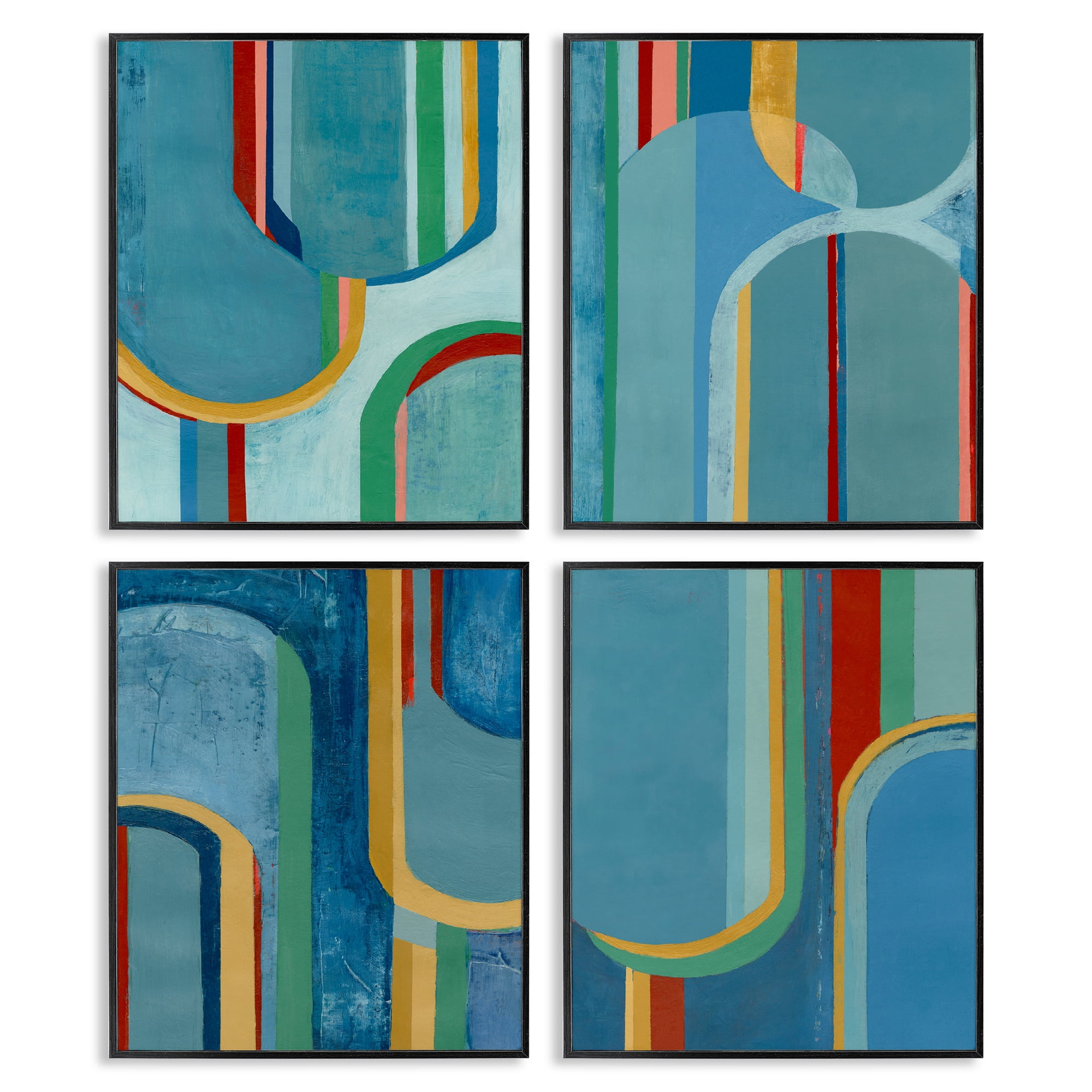 Stupell Industries Blue Wavy Arch Shapes Abstract Painting Black Framed Art Print Wall Art, 11 x 14, Set of 4