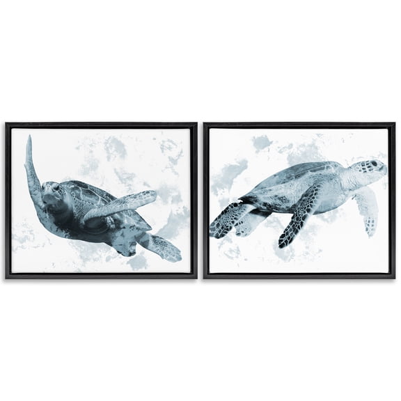 Stupell Industries Blue Weathered Turtle Portraits 2 Piece Black Framed Floater Canvas Set design by Marcus Prime, 17 x 21