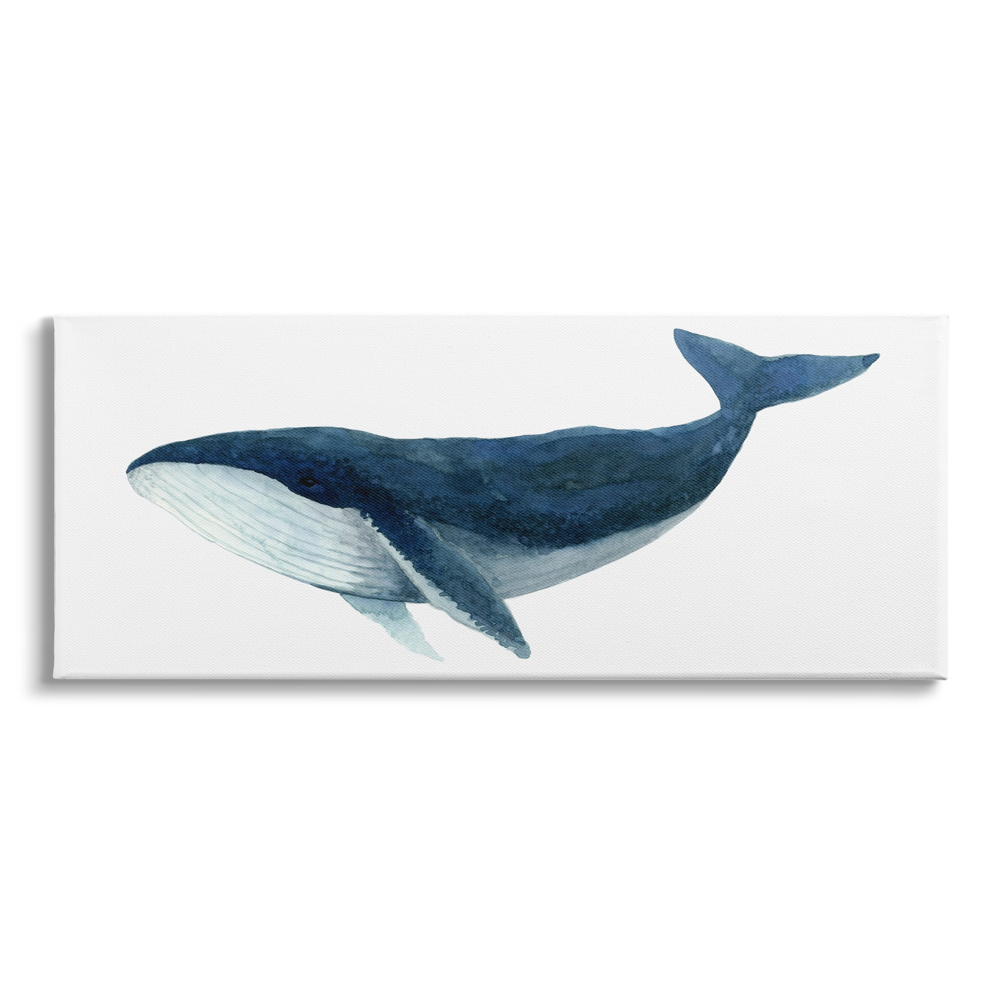 Stupell Industries Blue Whale Marine Animal Watercolor Painting over White, 40 x 17,Design by Jeannine Saylor