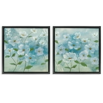 Stupell Industries Blue & White Apple Blossoms Plants & Flowers Painting Black Floater Framed Canvas Art Print Wall Art, 18 x 18, Set of 2