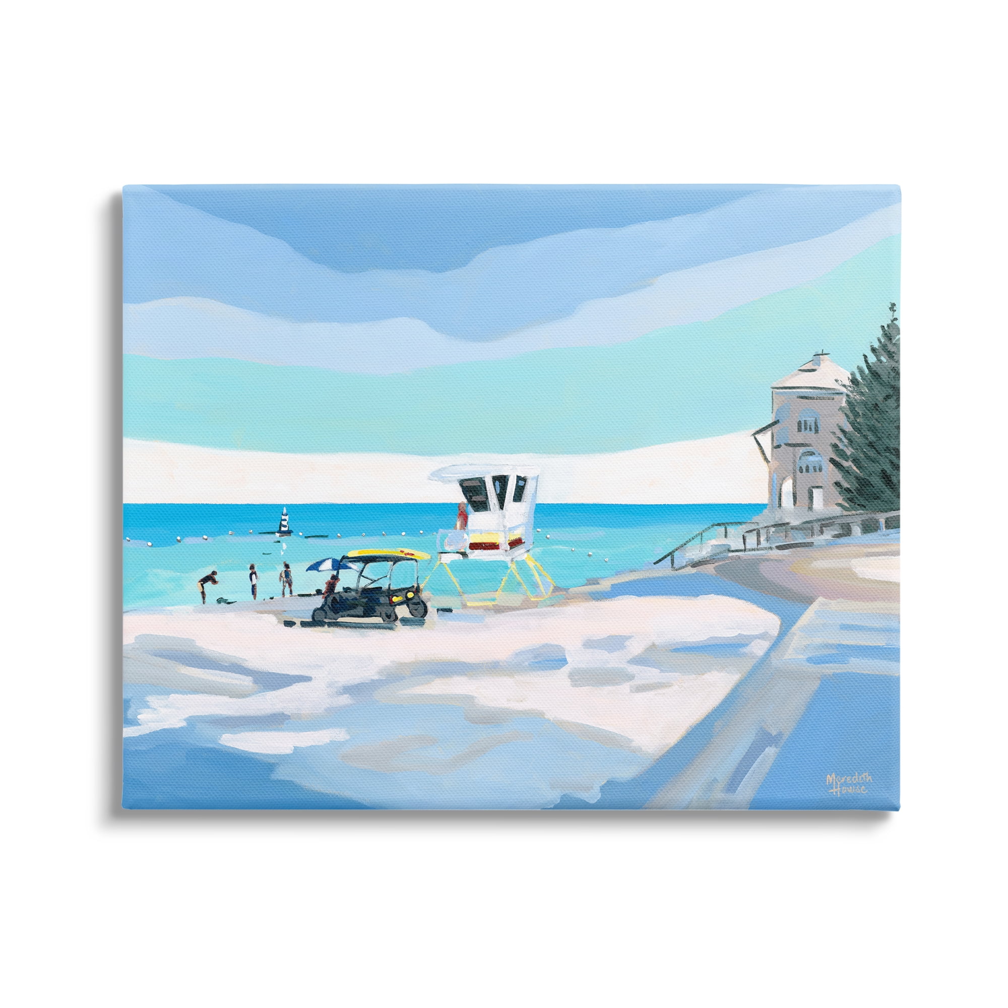 Stupell Industries Blue & White Beach Landscape Painting Gallery Wrapped Canvas Art Print Wall Art, 48 x 36