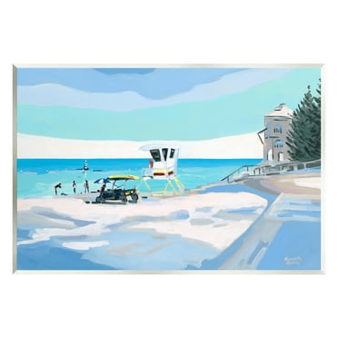 Stupell Industries Blue & White Beach Landscape Painting Unframed Art Print Wall Art, 15 x 10