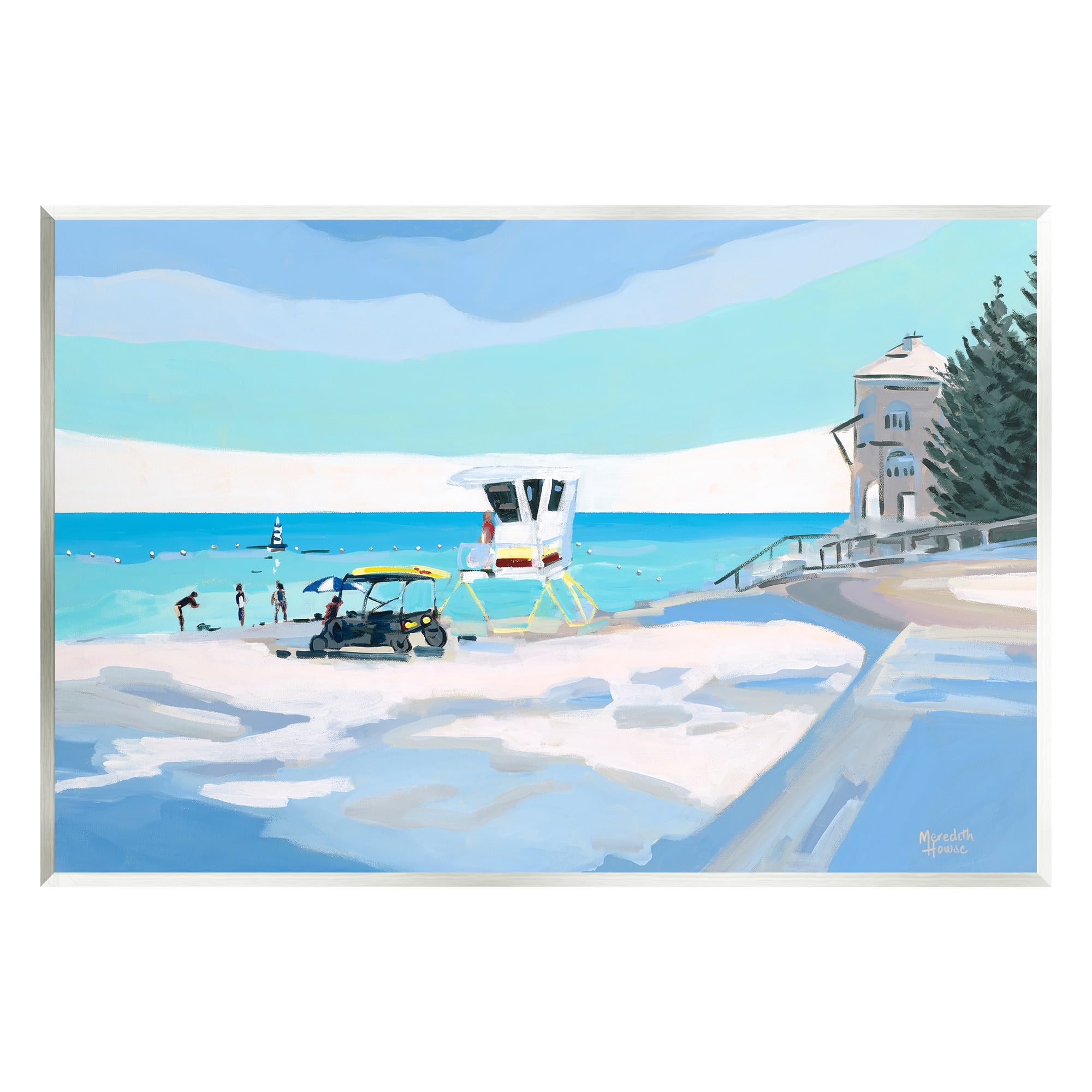 Stupell Industries Blue & White Beach Landscape Painting Unframed Art Print Wall Art, 19 x 13