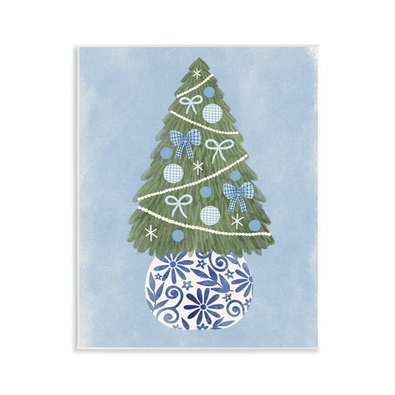 Stupell Industries Blue & White Christmas Tree Holiday Painting Unframed Art Print Wall Art, 11 x 14