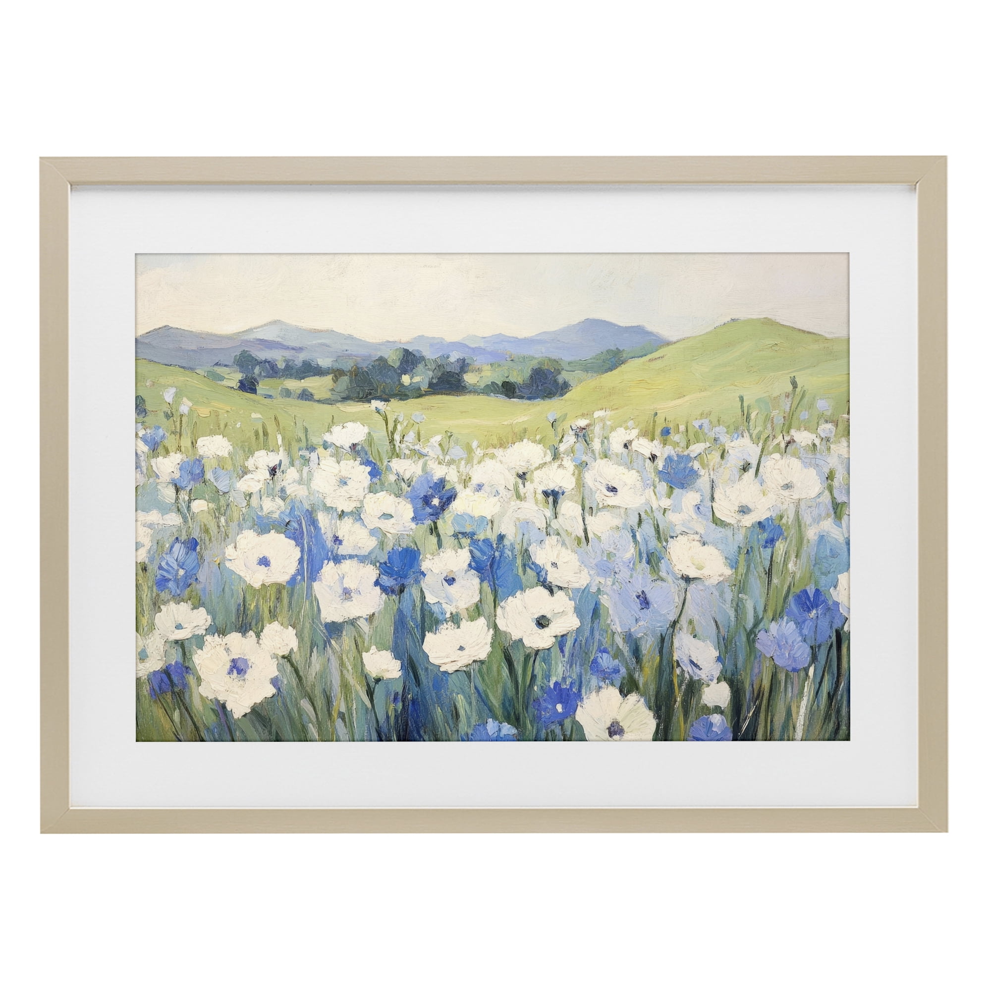 Stupell Industries Blue & White Daisies Birch Framed Print Under Glass, design by Petal Prints Design