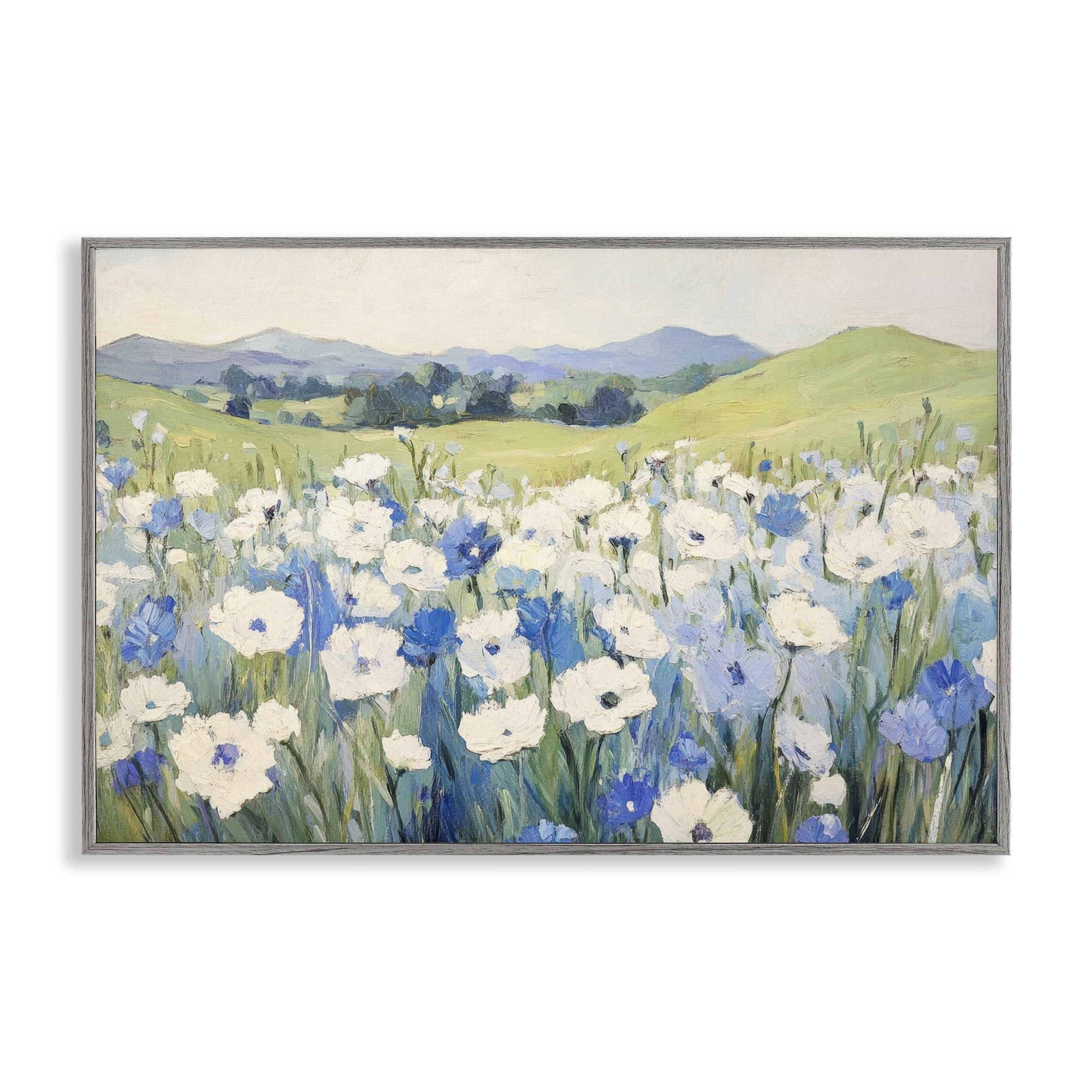 Stupell Industries Blue & White Daisies Gray Framed Giclee Art, design by Petal Prints Design