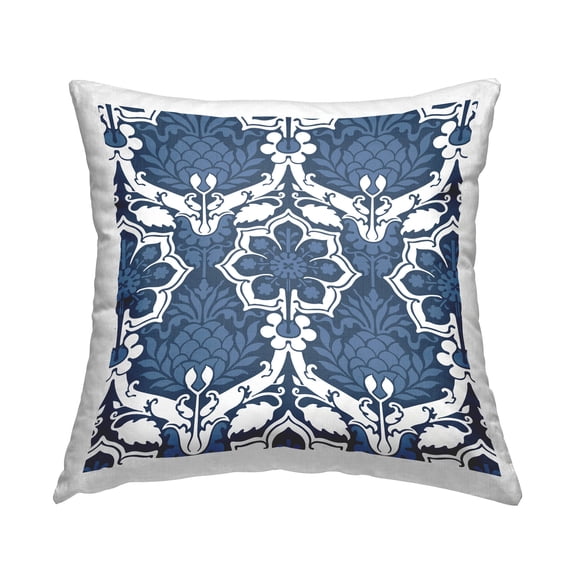Stupell Industries Blue White Damask Pattern Printed Throw Pillow Design by George Tygert