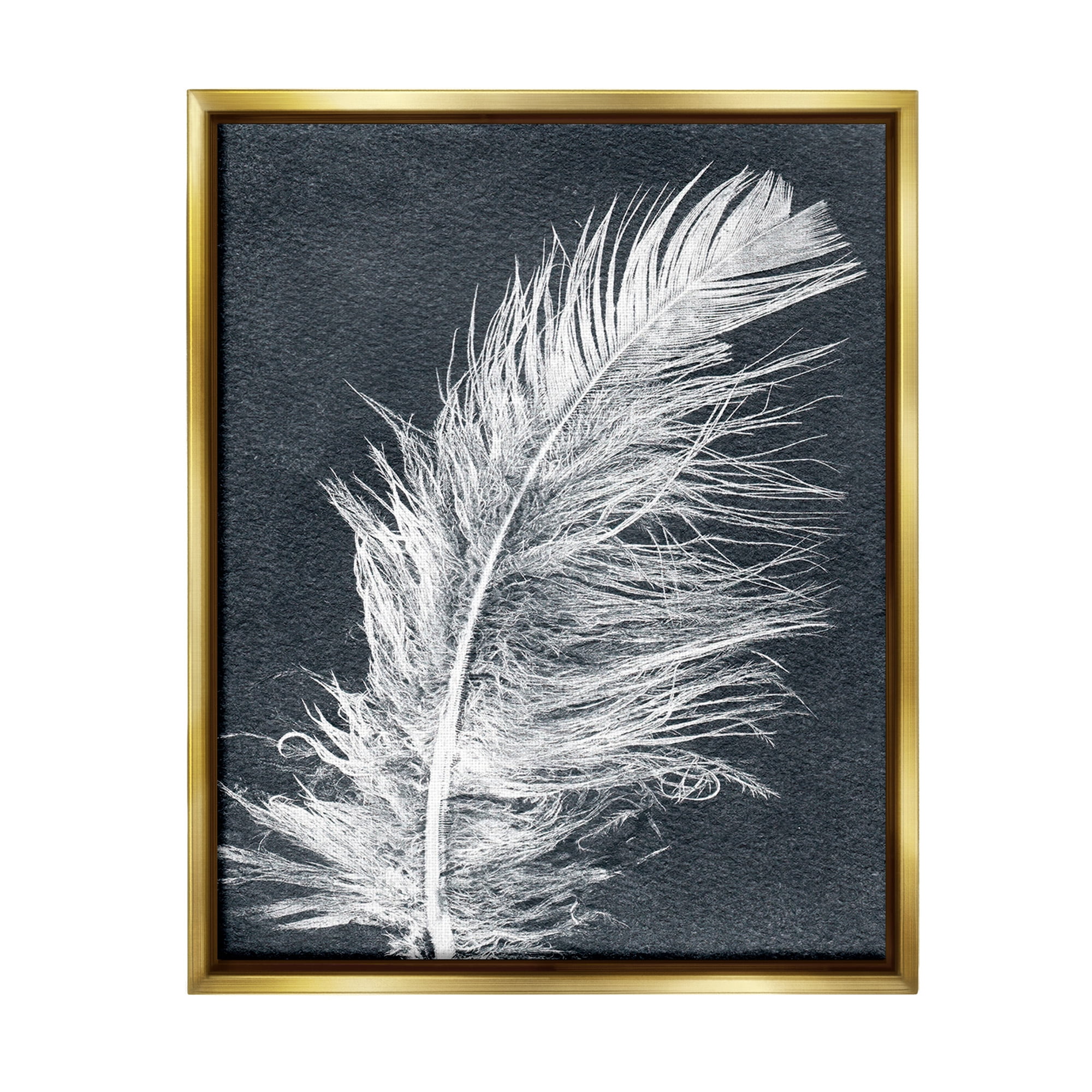 Stupell Industries Blue & White Feather Animals & Insects Painting Gold Floater Framed Canvas Art Print Wall Art, 17 x 21