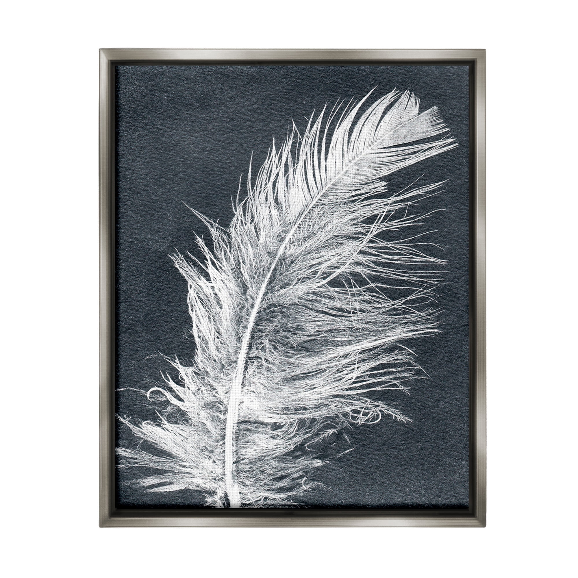 Stupell Industries Blue & White Feather Animals & Insects Painting Gray Floater Framed Canvas Art Print Wall Art, 25 x 31