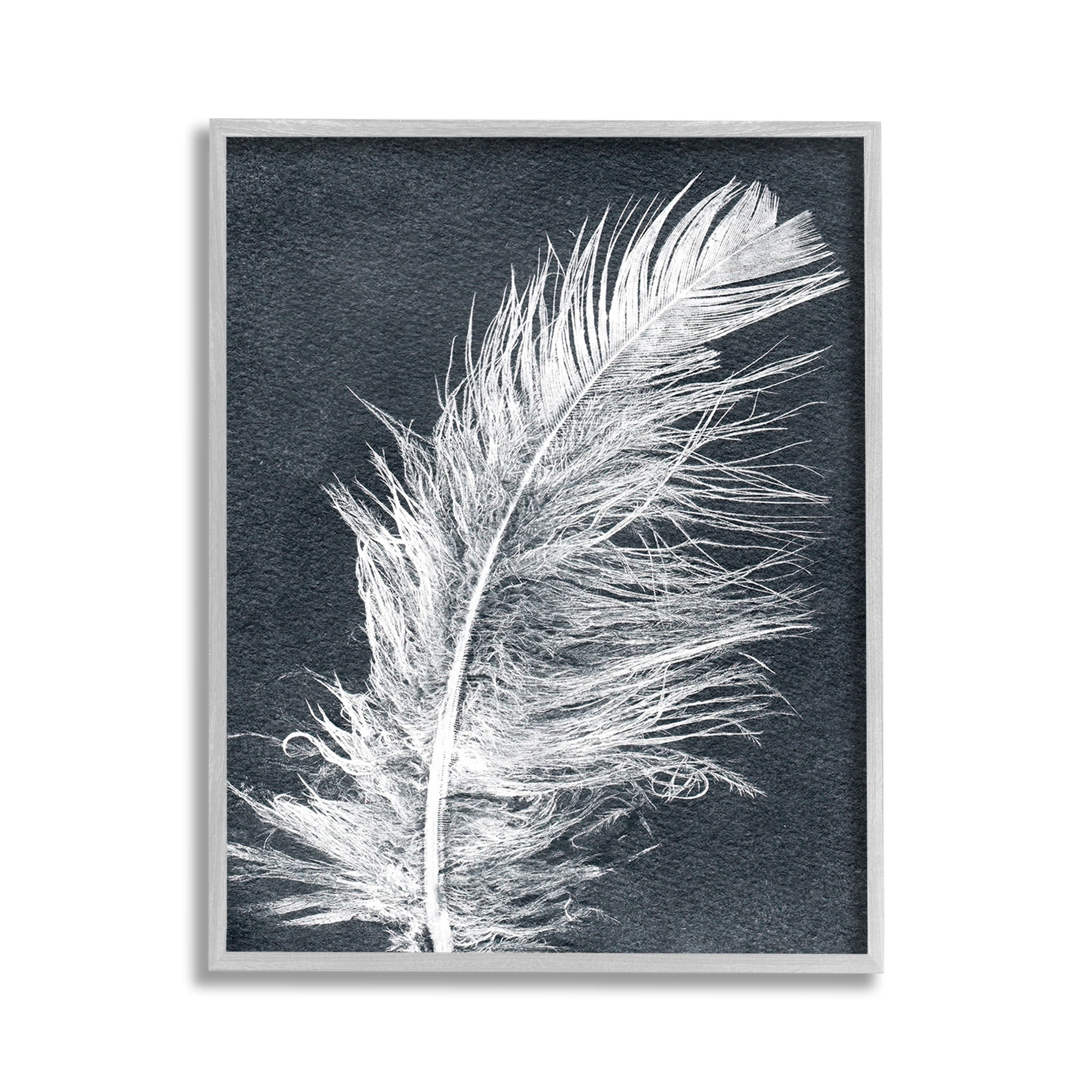 Stupell Industries Blue & White Feather Animals & Insects Painting Gray Framed Art Print Wall Art, 11 x 14
