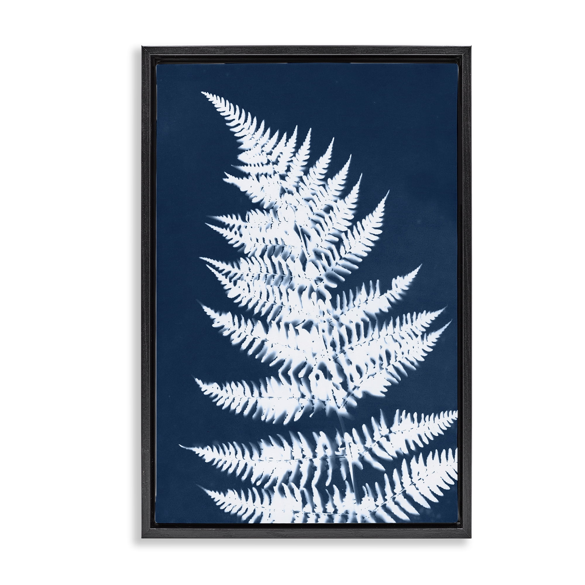 Stupell Industries Blue & White Fern Botanical & Floral Painting Black Floater Framed Art Print Wall Art, 21 x 31